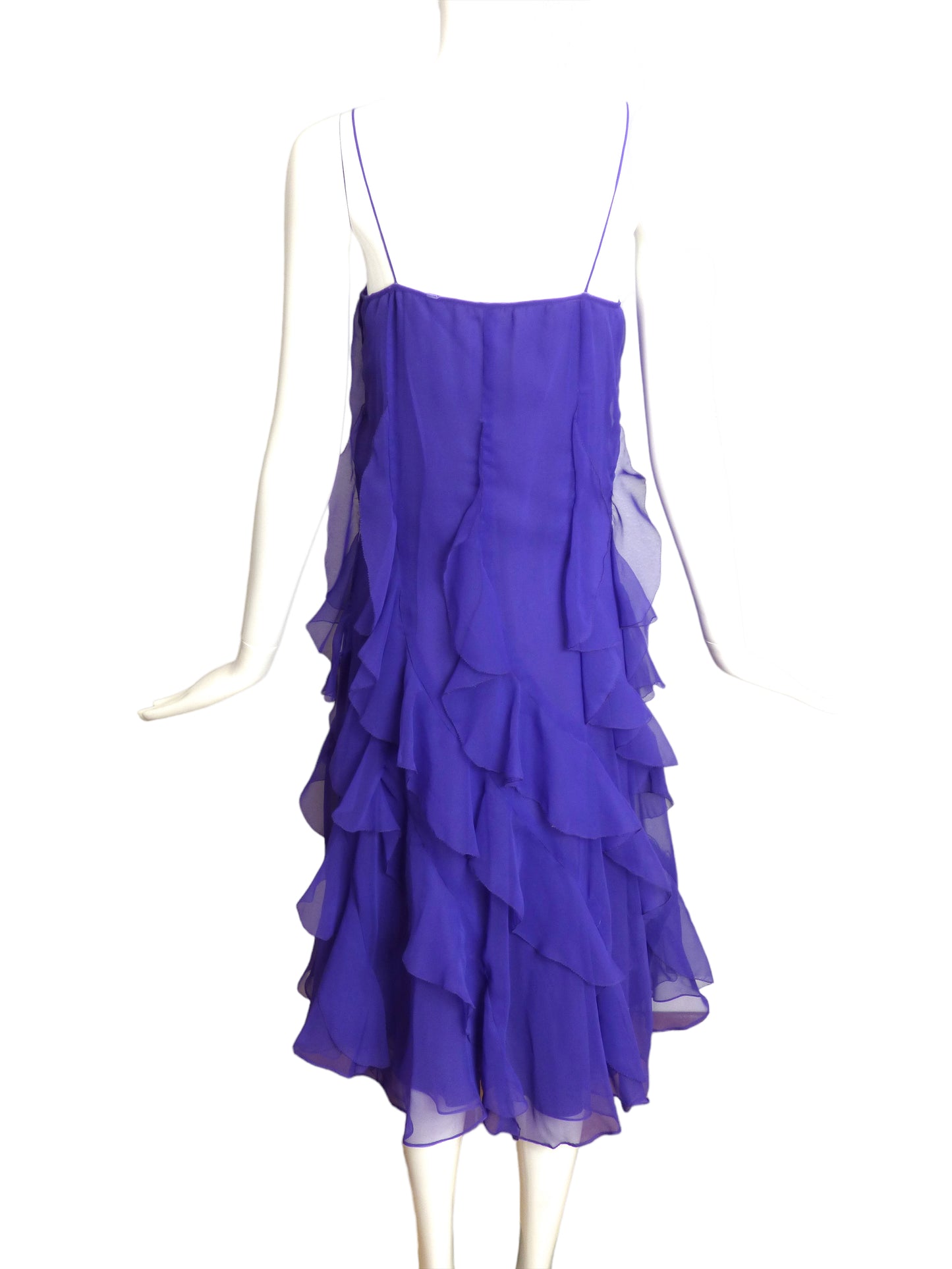 1980s Purple Chiffon Ruffle Dress, Size-6