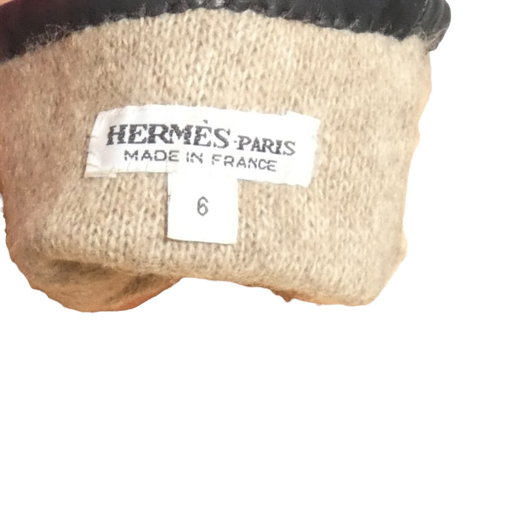 HERMES - Vintage Black Leather Gloves, Size-6