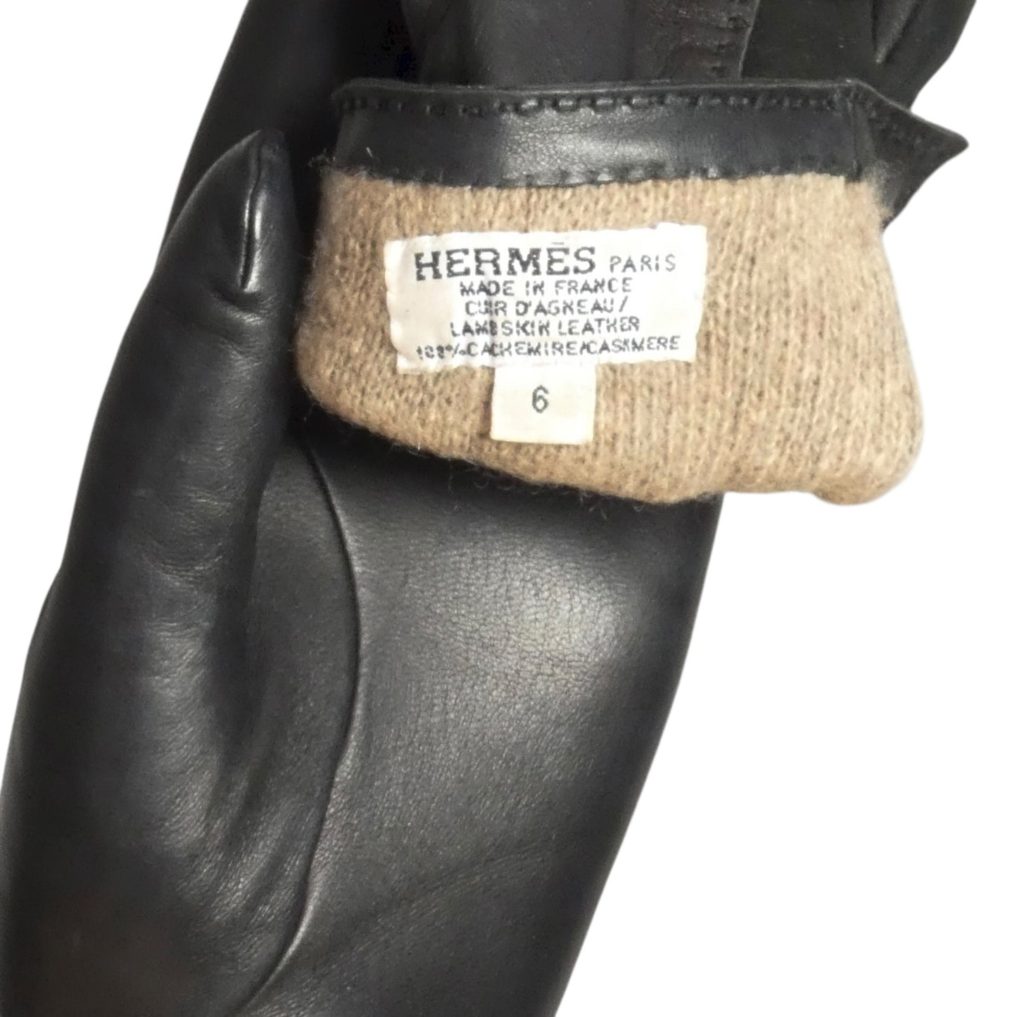 HERMES - Vintage Black Leather & Suede Gloves, Size-6