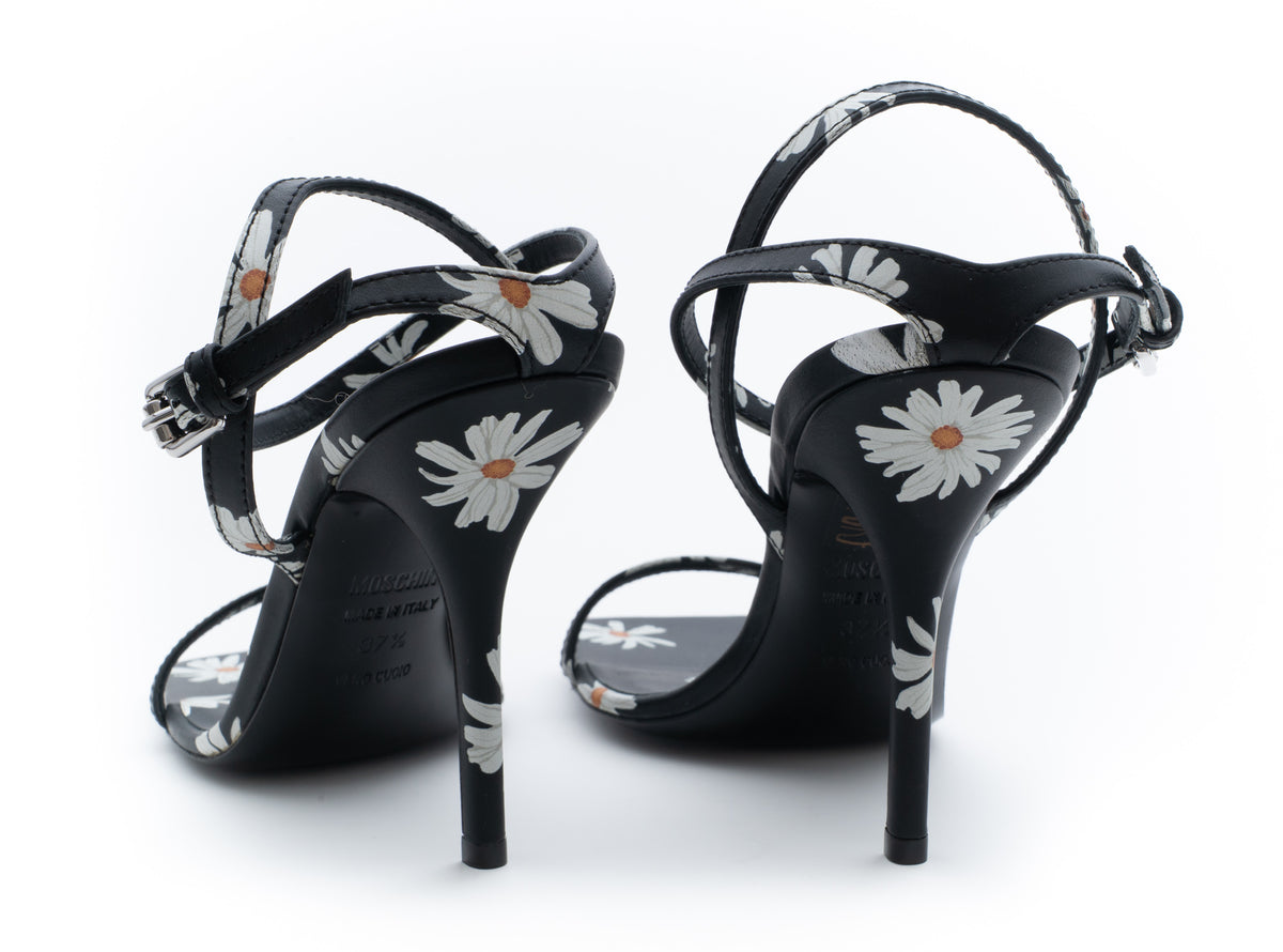 MOSCHINO COUTURE! - 2025 Black & White Floral Sandals, Size-37.5