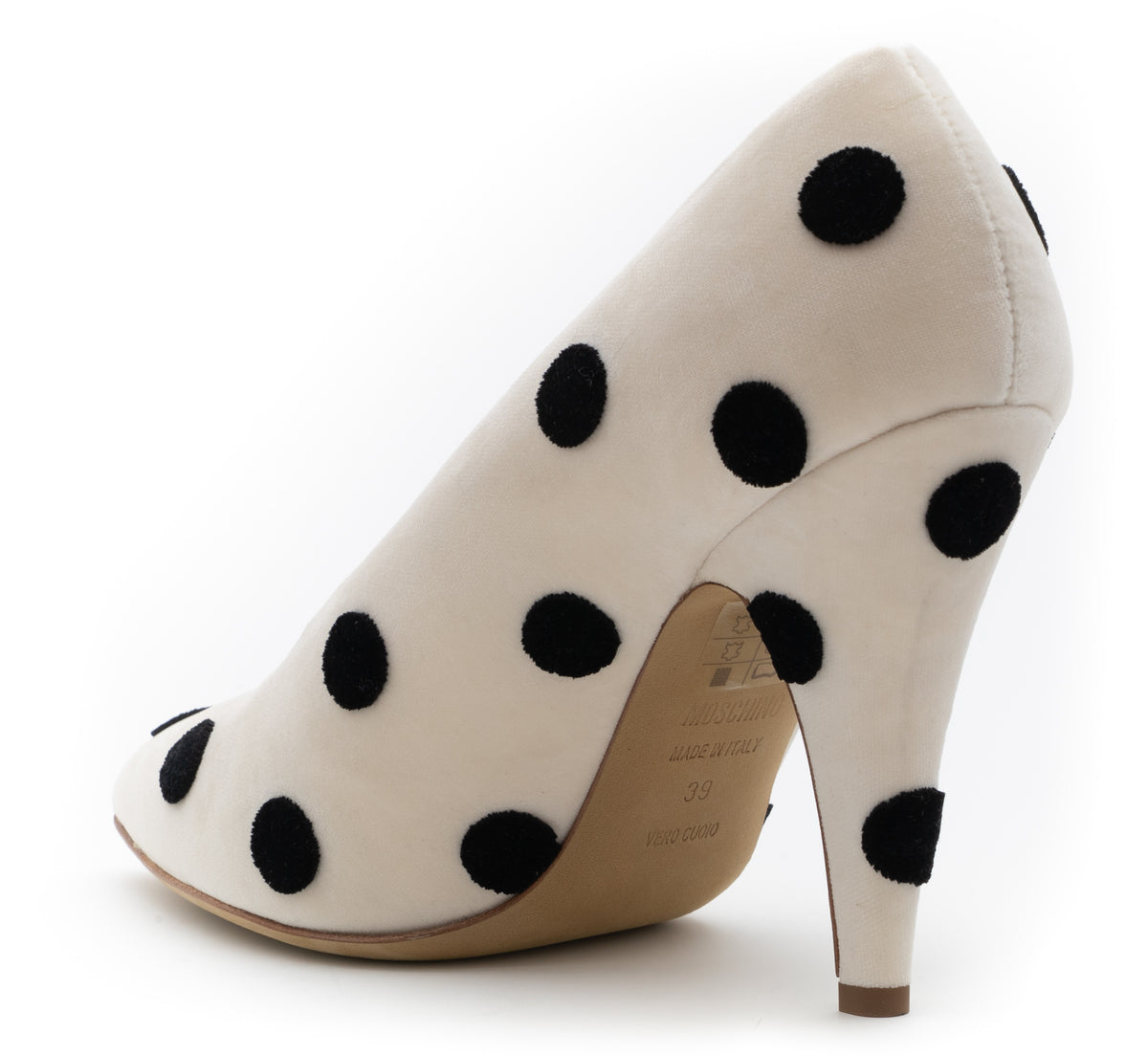 MOSCHINO COUTURE! - S2025 Ivory & Black Velvet Dot Pumps, Size-39