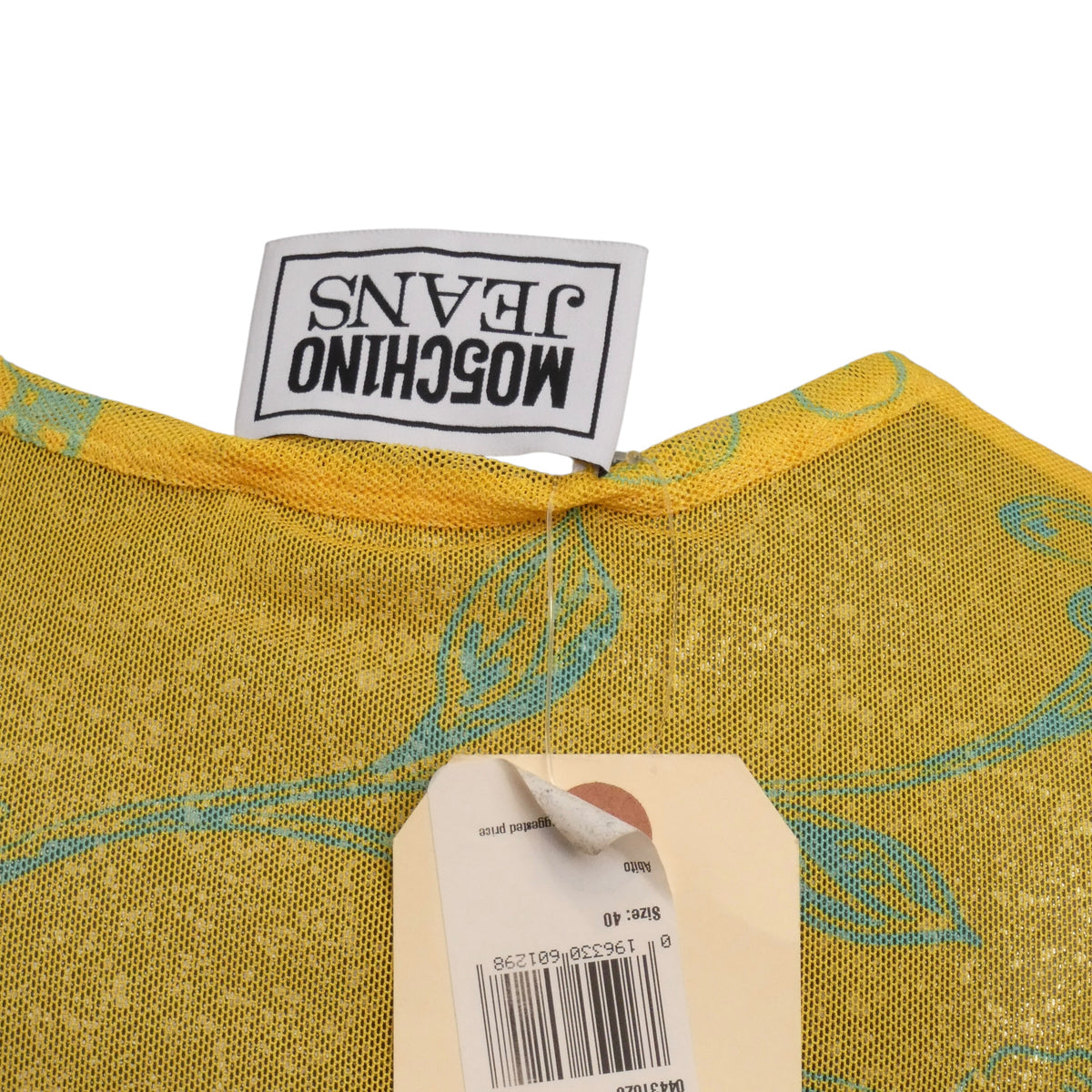 MOSCHINO JEANS - 2024 Yellow & Blue Shirred Mesh Print Dress, Size-6