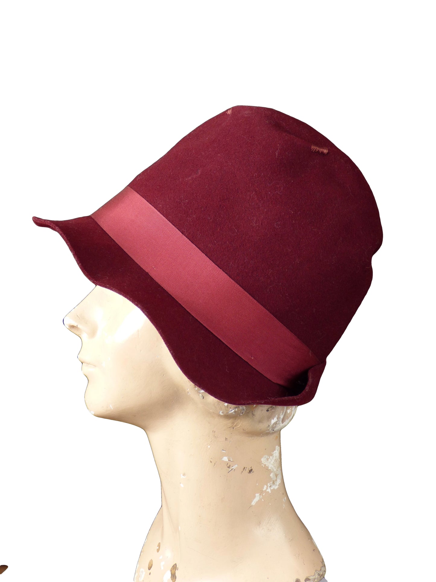 1920s Burgundy Wool Felt Sculpted Soft Cloche