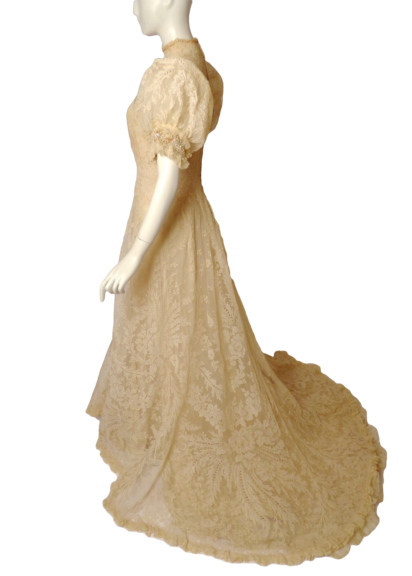 1908 Stunning Ivory Lace Evening Gown, Size-4