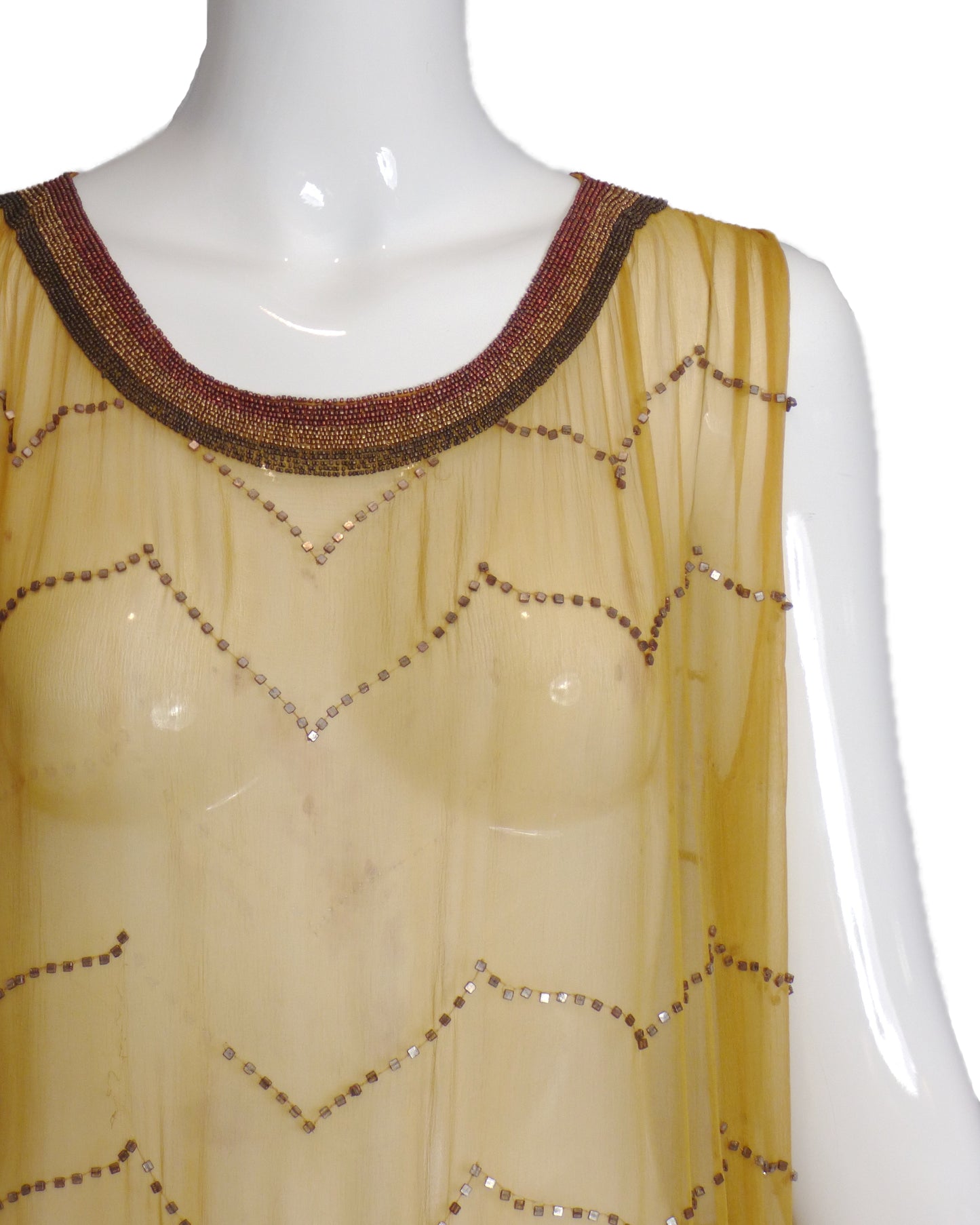 1920's Yellow Beaded Chiffon Evening Dress