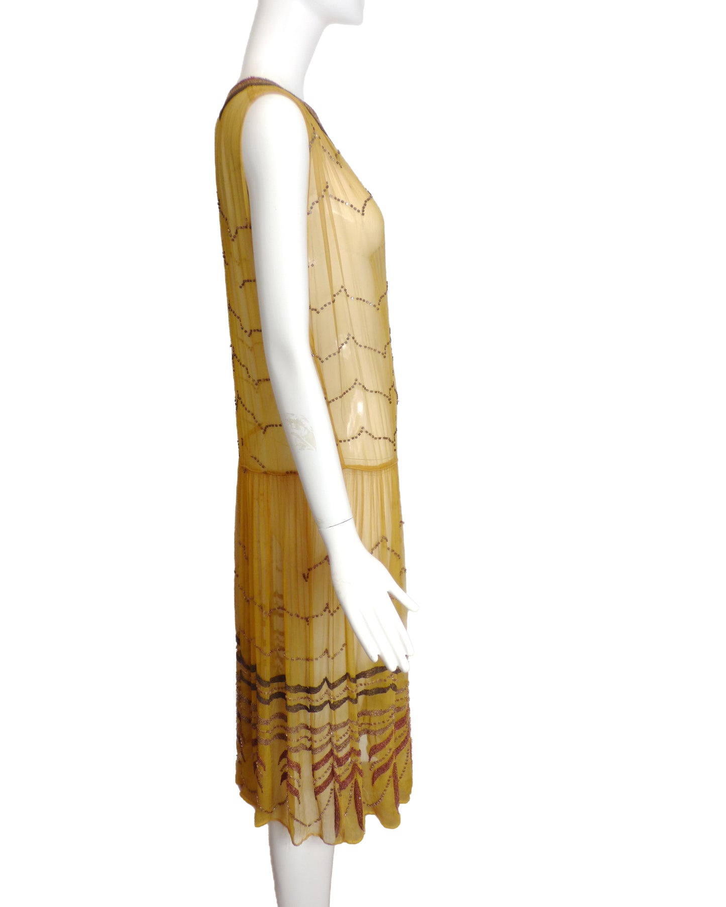 1920's Yellow Beaded Chiffon Evening Dress