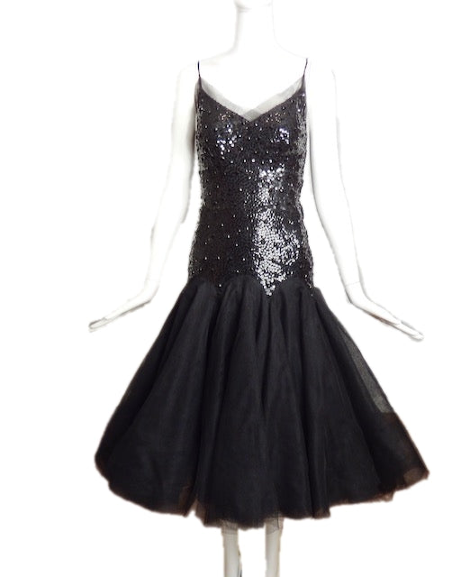 1950s Black Sequin Party Dress, Size-2 1950s Black Sequin Party Dress, Size-2