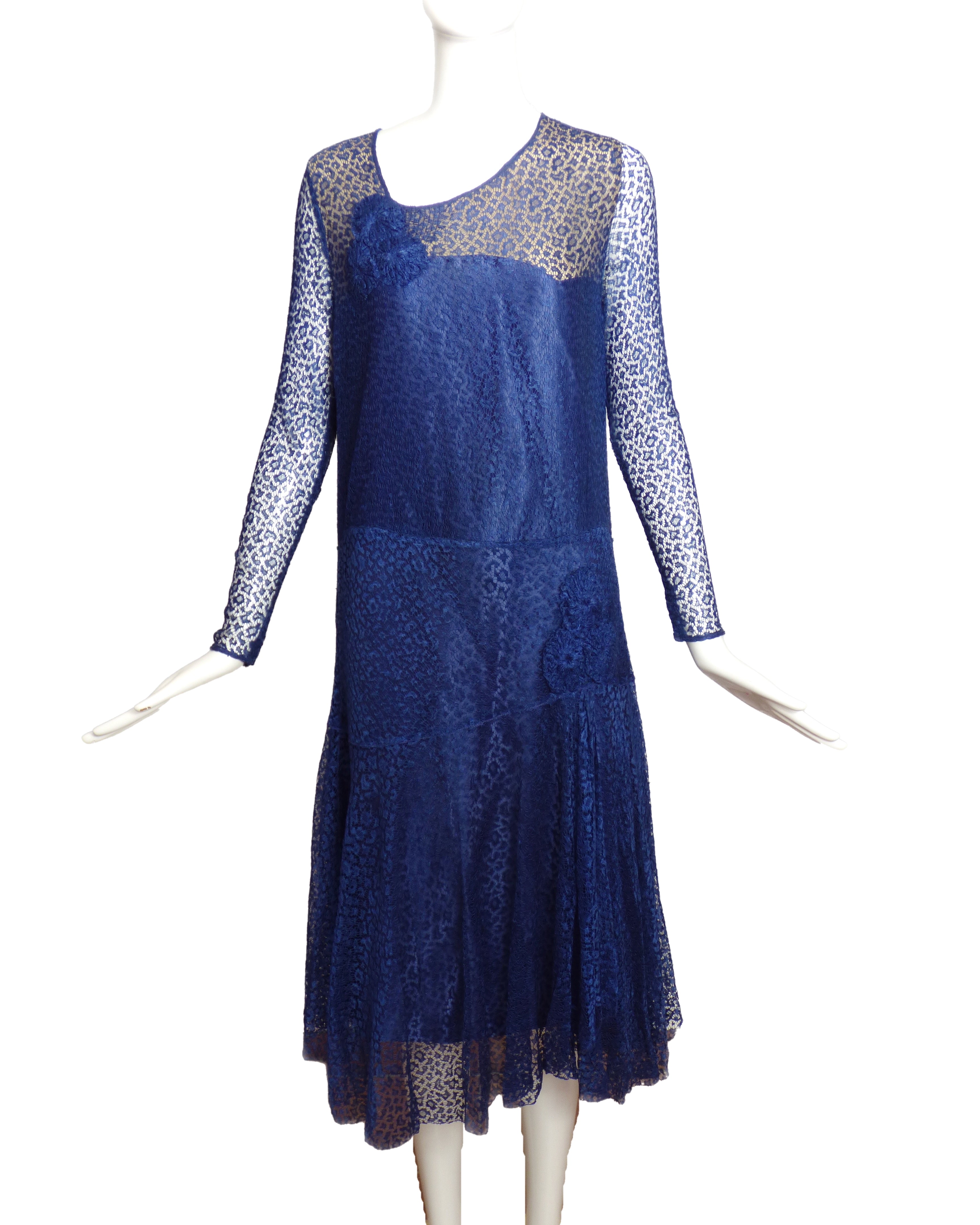 1920s Blue Lace Dress, Size-8 MARTINI CONSIGNMENT 1920s Blue Lace Dress, Size-8 MARTINI CONSIGNMENT