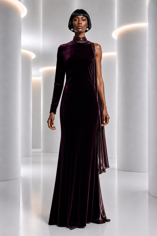 PIERRE CARDIN - 1991 Purple Velvet & Lamé Gown, Size 6