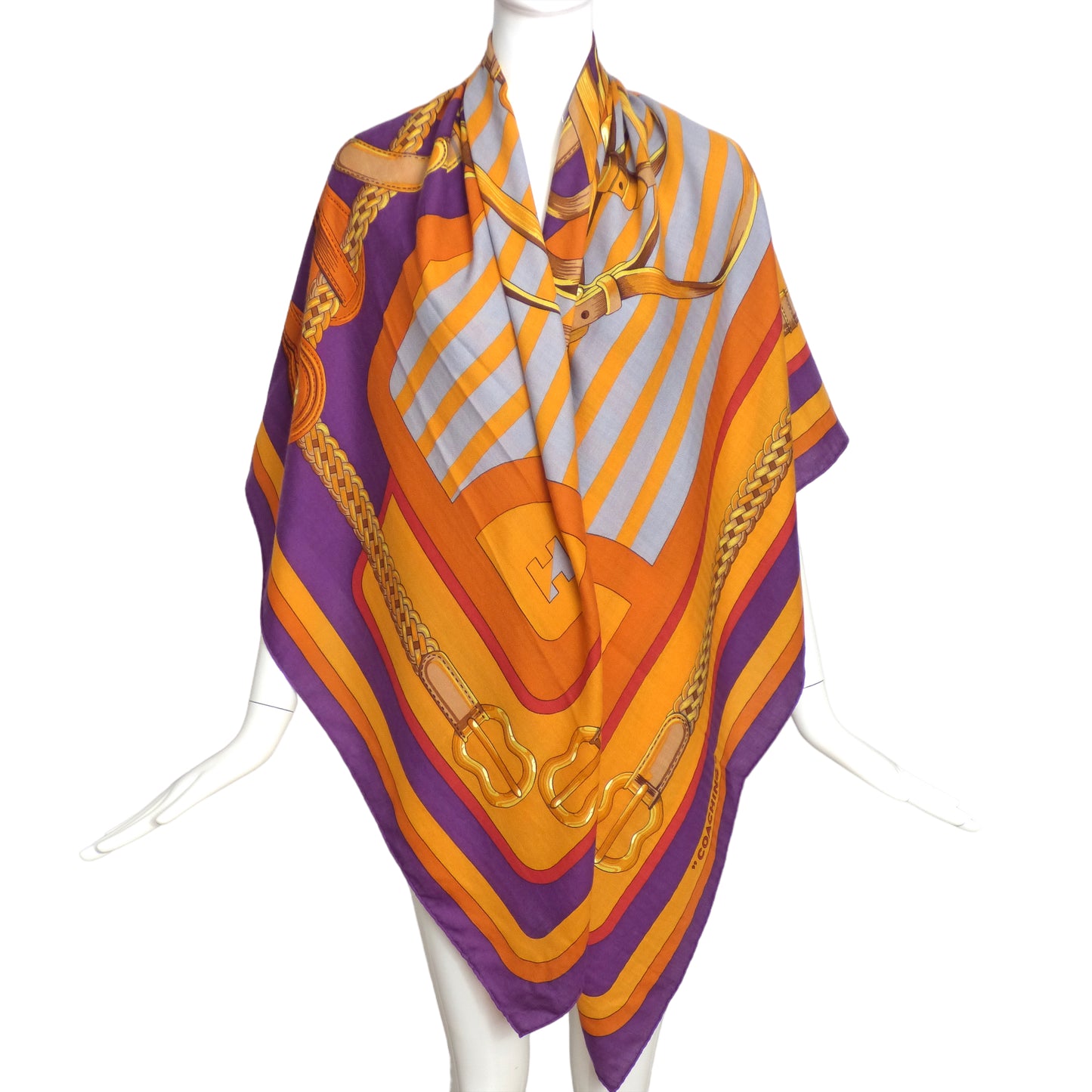 HERMES-  NWT "Coaching" Multi Color Cashmere & Silk Shawl