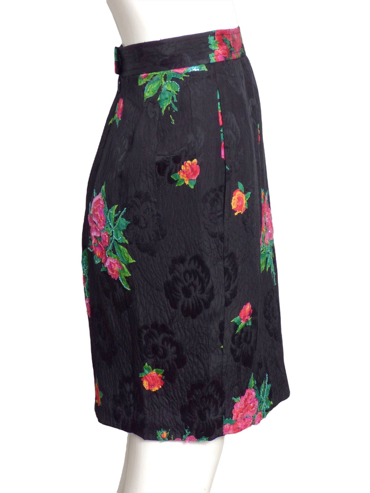 UNGARO- 1990s Multi Color Silk Sequin Skirt, Size-6