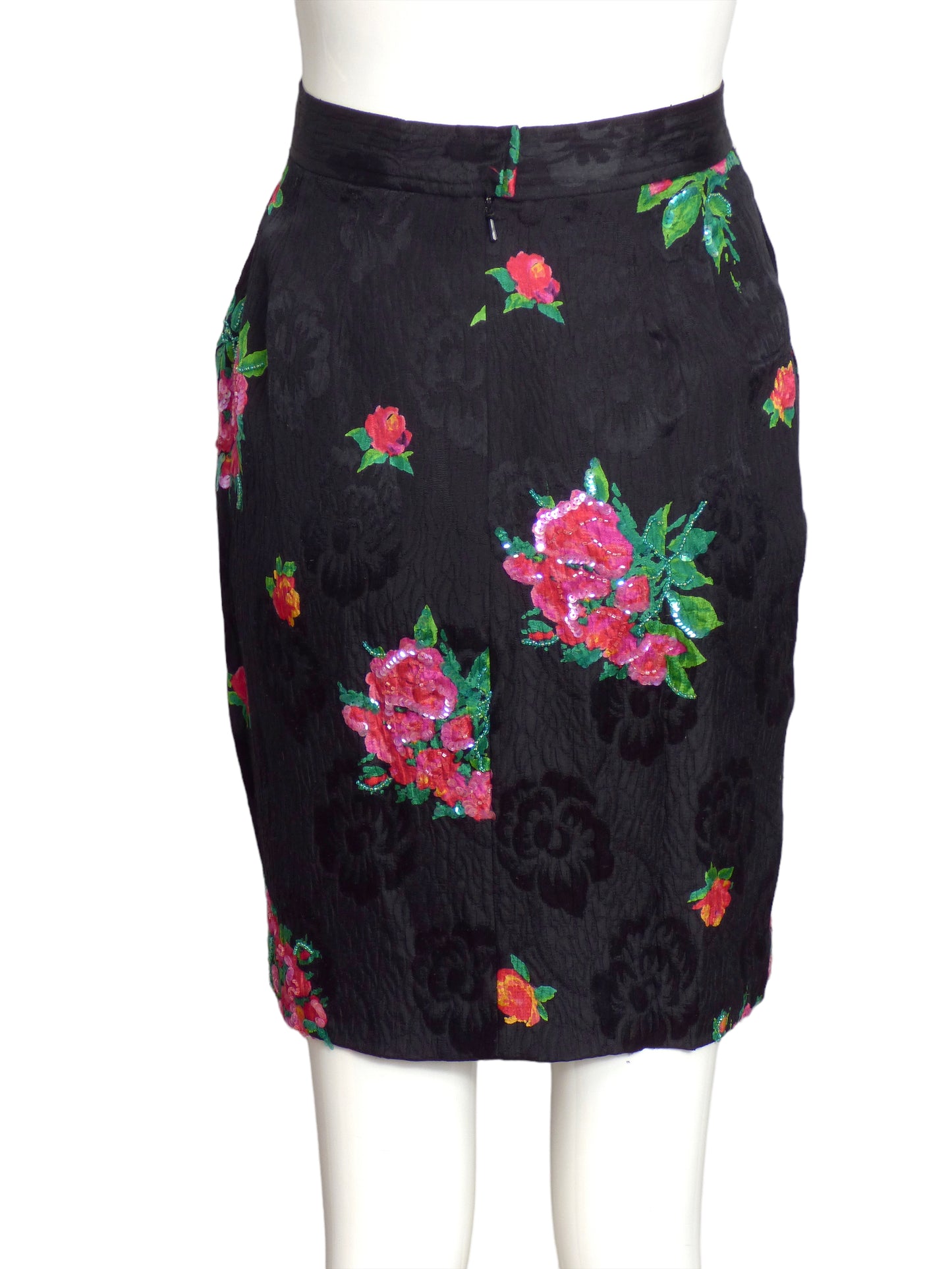 UNGARO- 1990s Multi Color Silk Sequin Skirt, Size-6