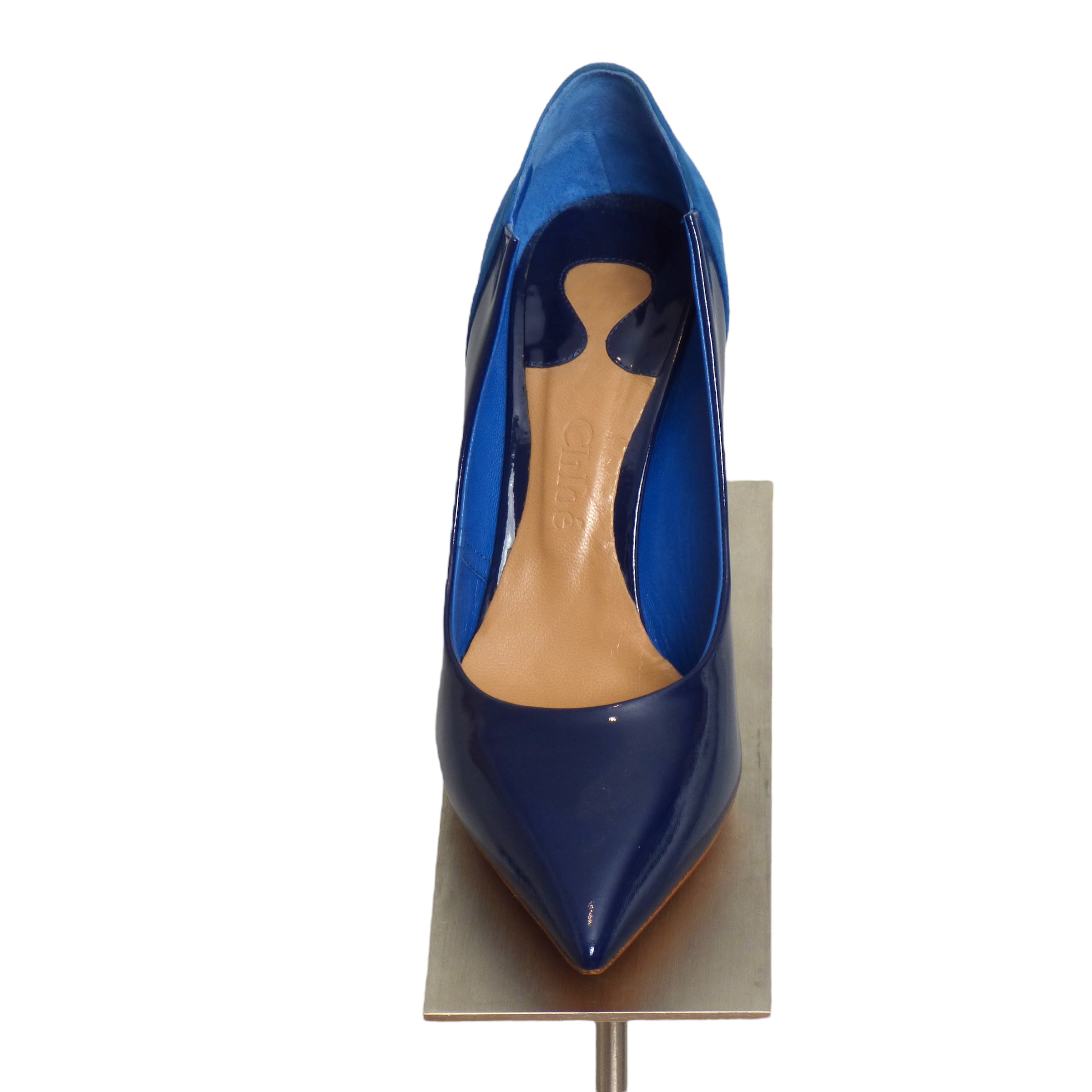 gabba' metallic blue women's sling-back heels with point toe | habbot