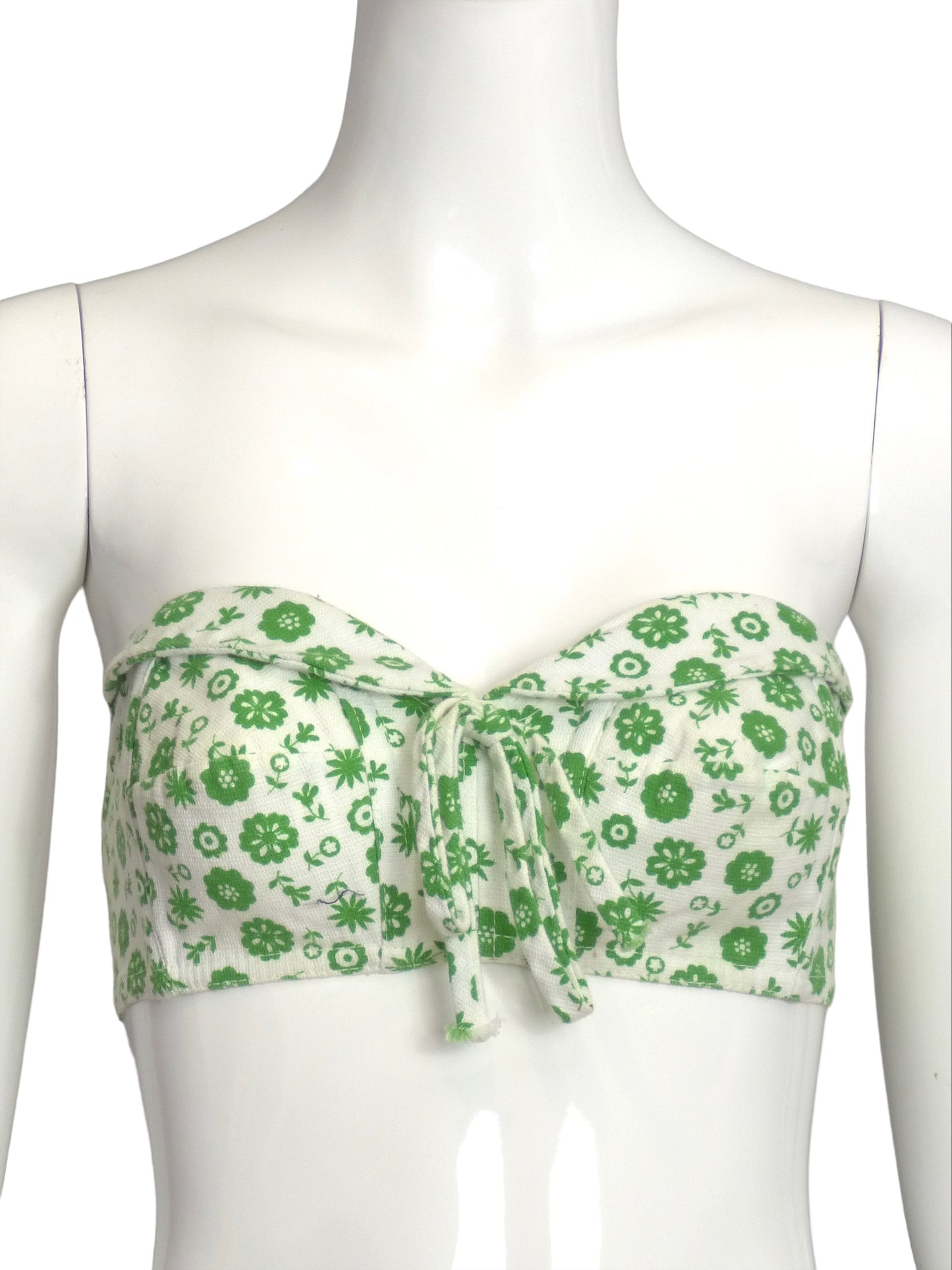1950s Green & White Cotton Bra Top, Size-4