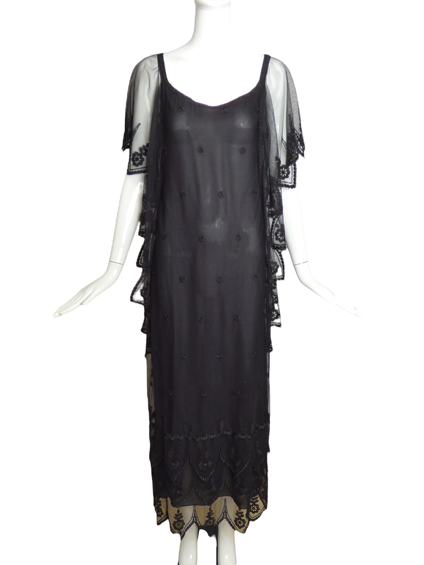GIORGIO SANT'ANGELO- 70s Black Lace Maxi Dress, Size 8