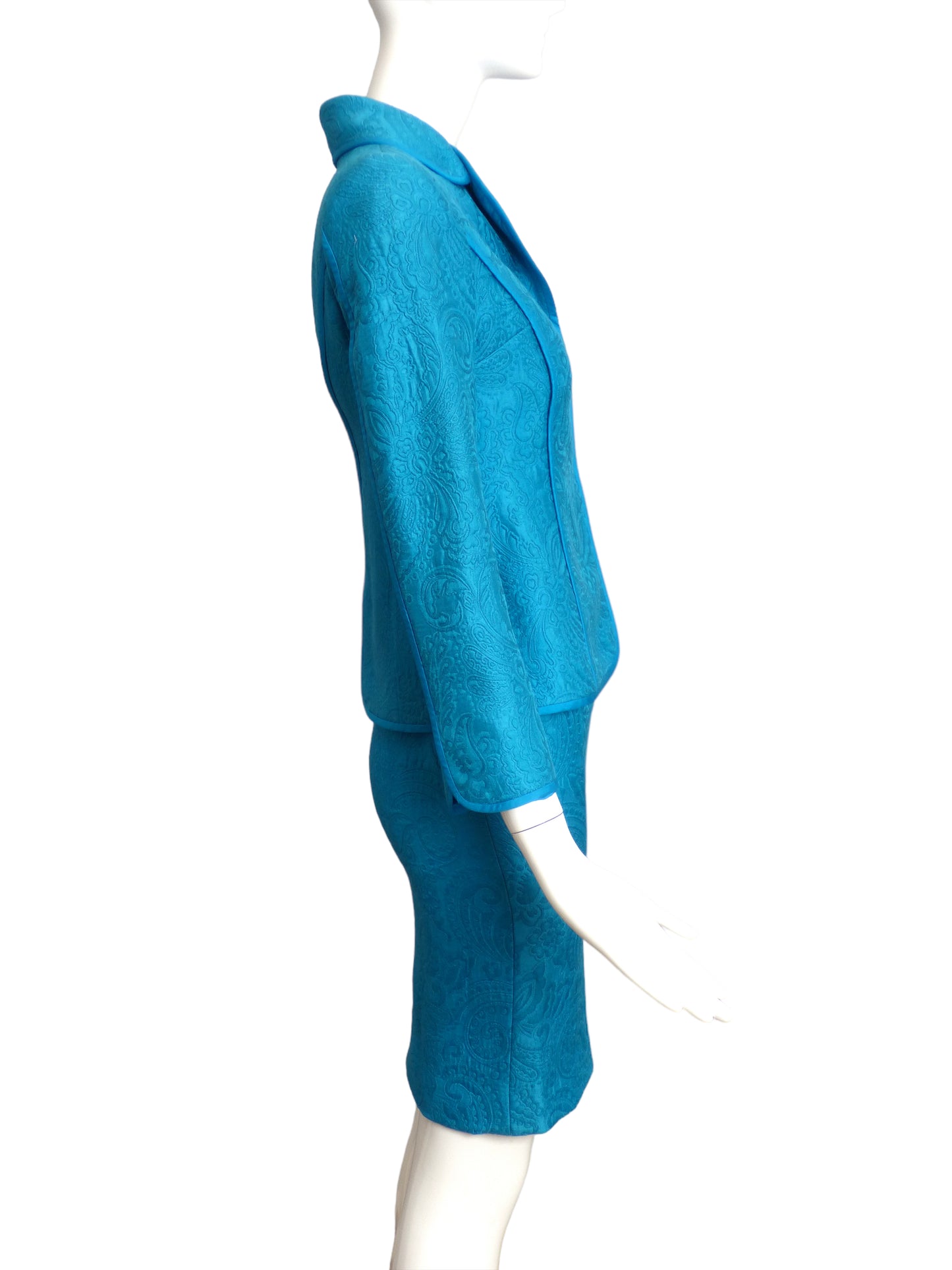 BOB MACKIE-2004 Turquoise Silk Brocade Suit, Size-4P
