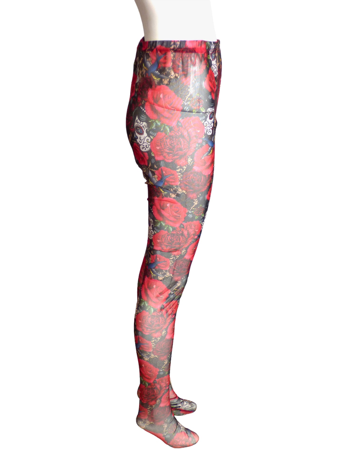 COMME DES GARCONS-Red Tattoo Mesh Leggings, Size-Medium