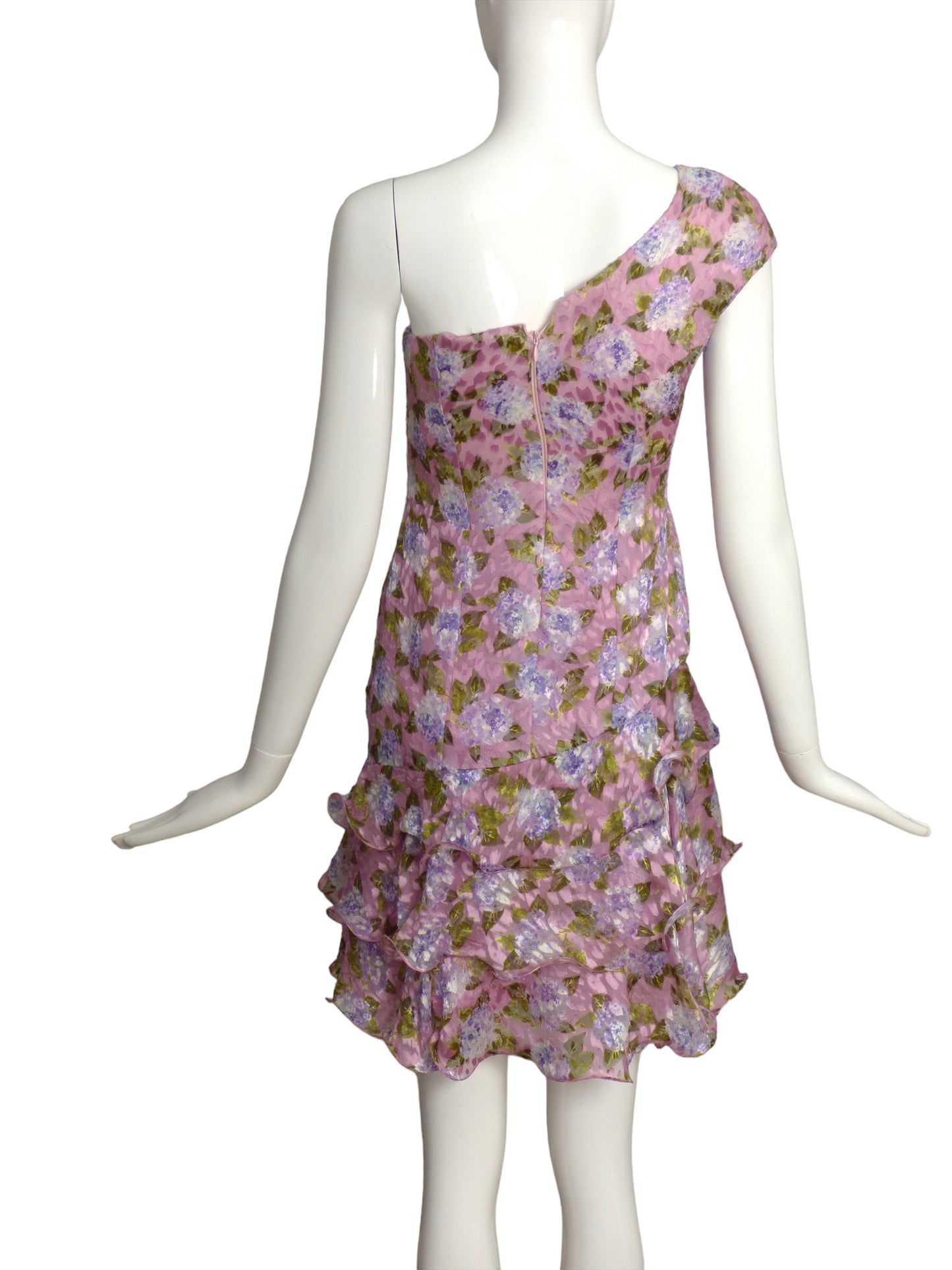 Pink Floral Chiffon Print Dress, Size 4