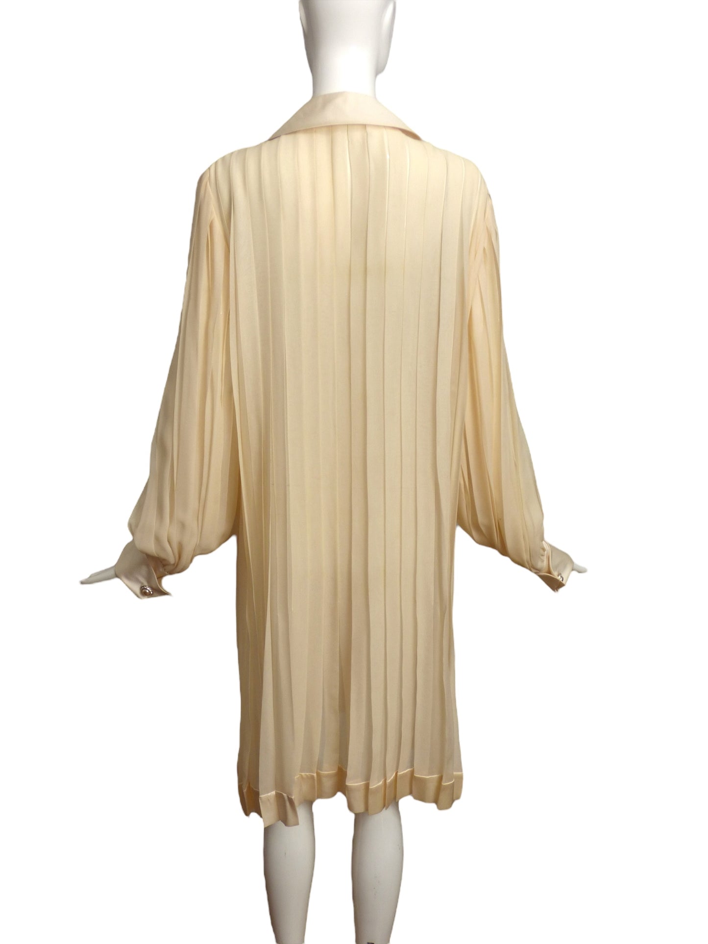 TRAVILLA- 1980s Ivory Chiffon Pleat Dress, Size 8