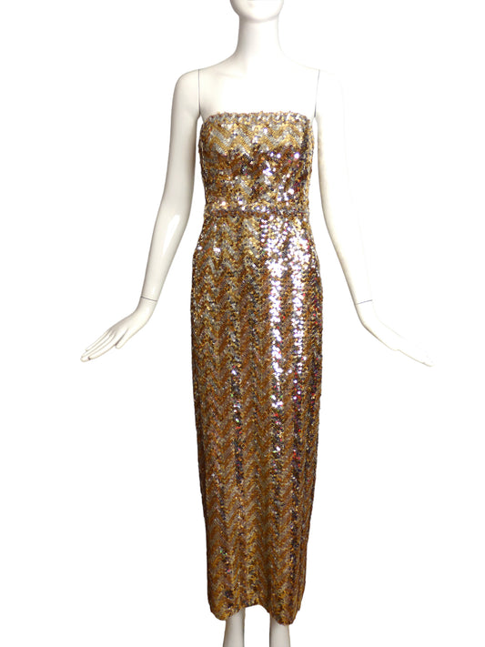 1960s Gold & Silver Sequin Evening Gown, Size-4