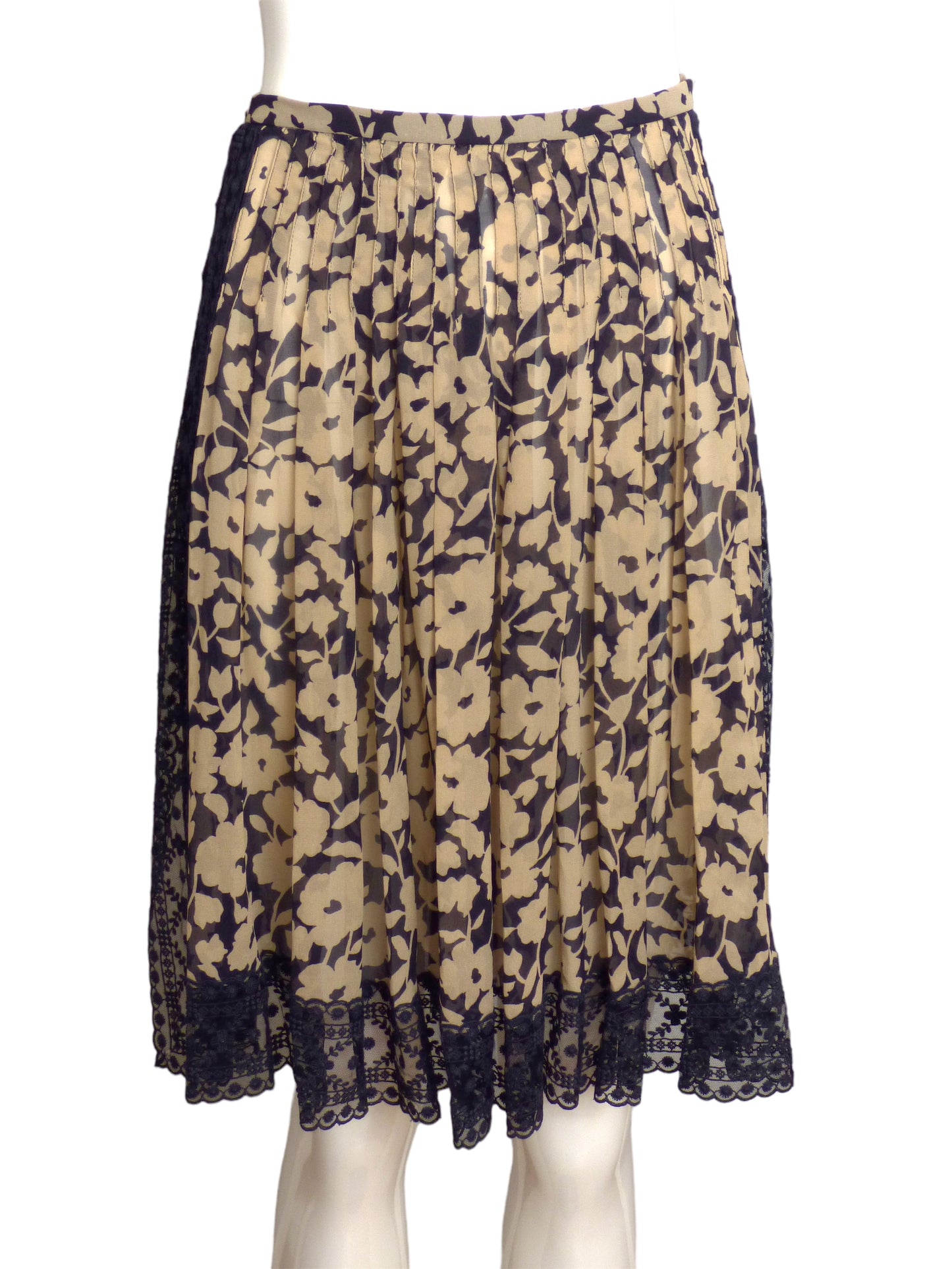 VALENTINO- 1980s Silk & Lace Skirt Set, Size 8