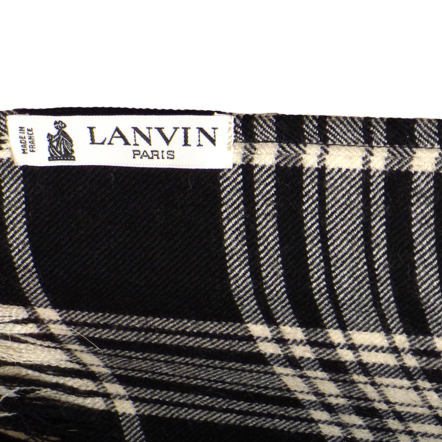 LANVIN- 1990s Black & White Wool Plaid Wrap