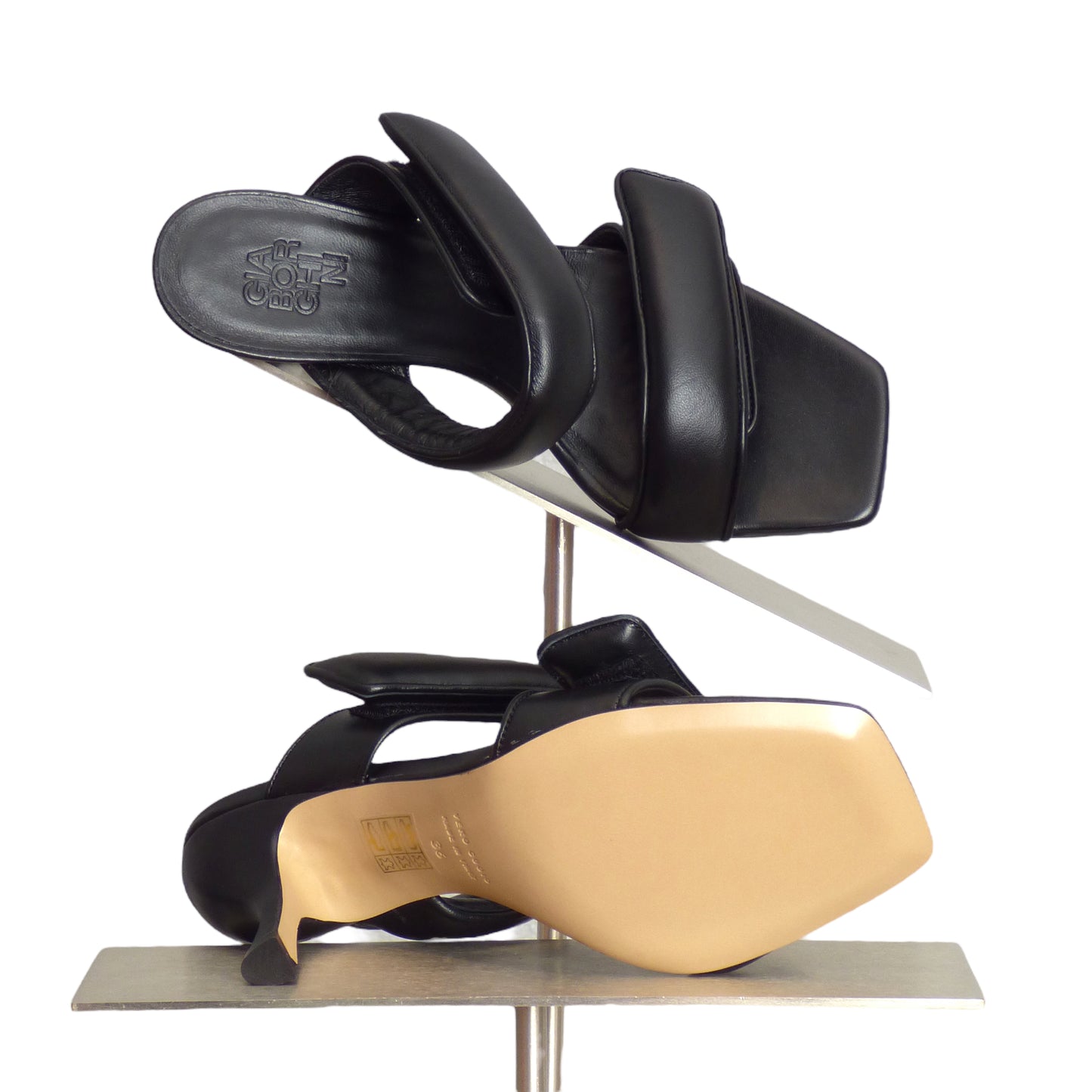 GIA BORGHINI-Black Leather Sandals, Size-36
