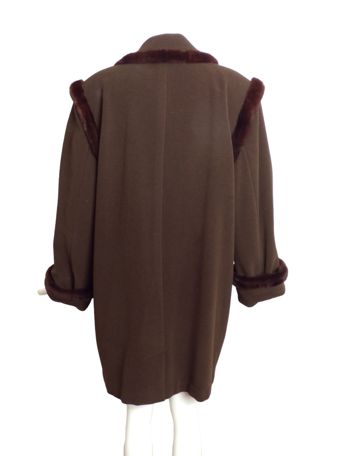 LOUIS FERAUD- AS IS 1980s Brown Wool & Fur Trim Coat, Size 12
