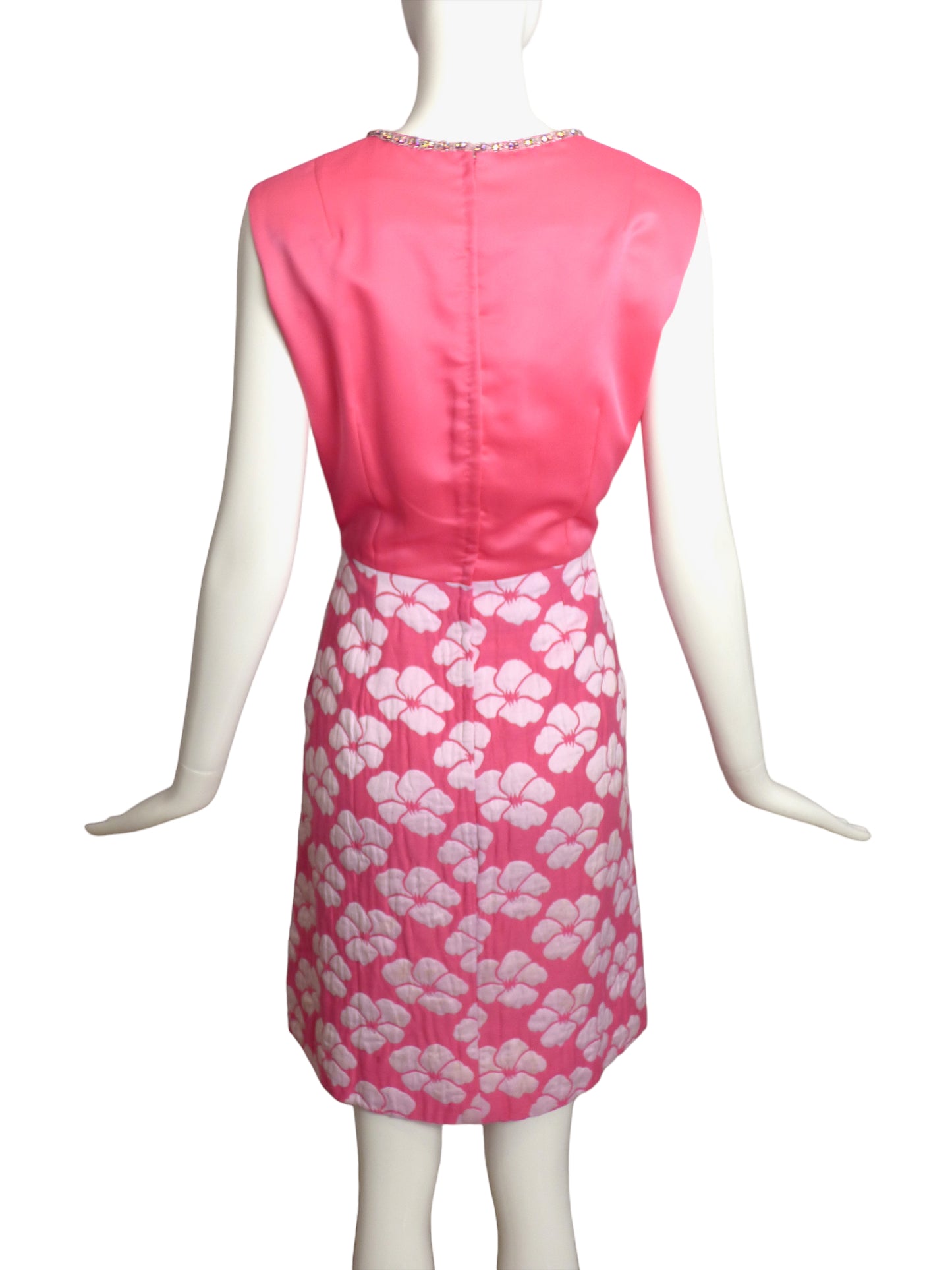 1960s 2pc Pink Rhinestone Brocade Dress, Siz- 8