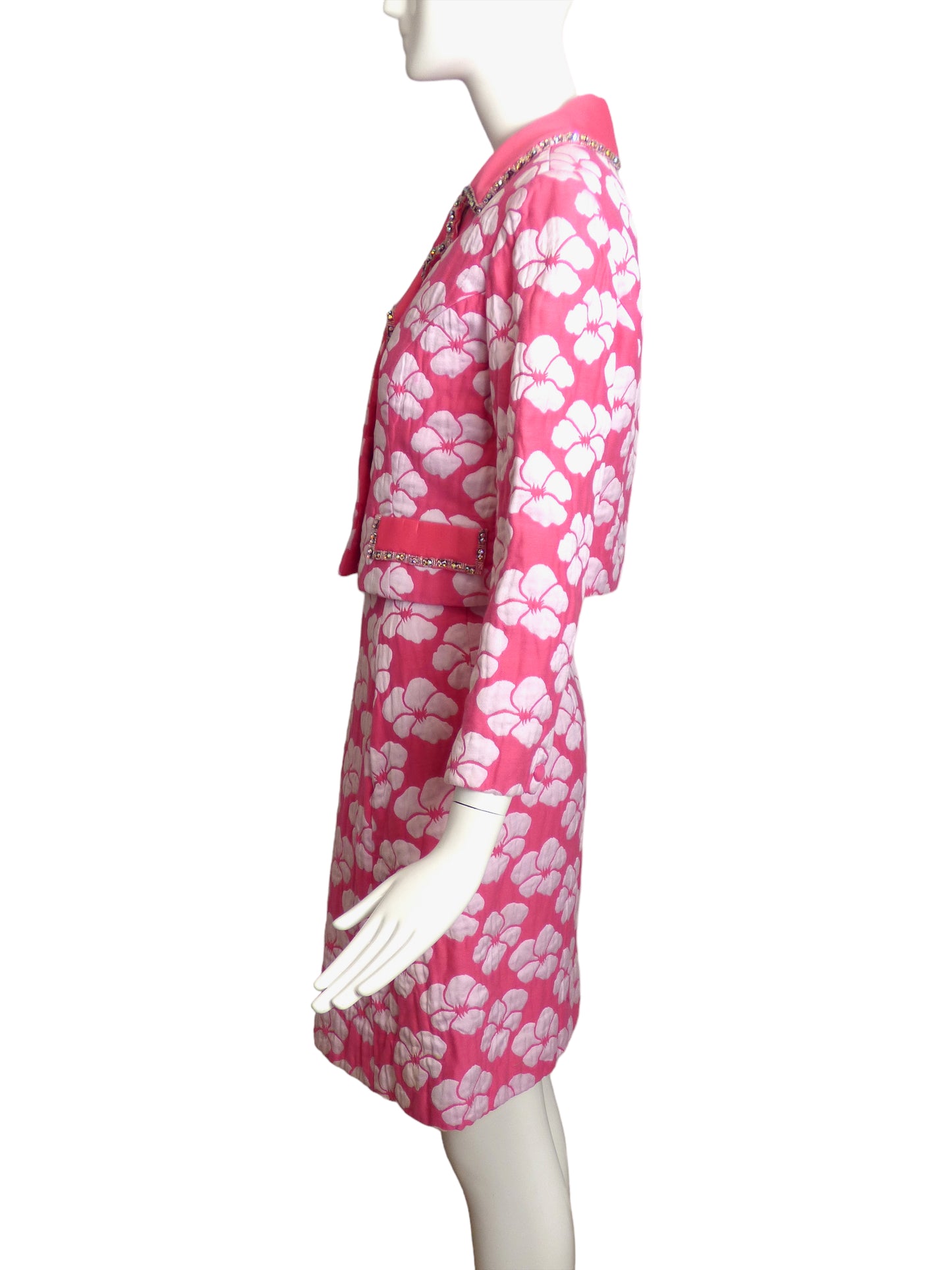 1960s 2pc Pink Rhinestone Brocade Dress, Siz- 8