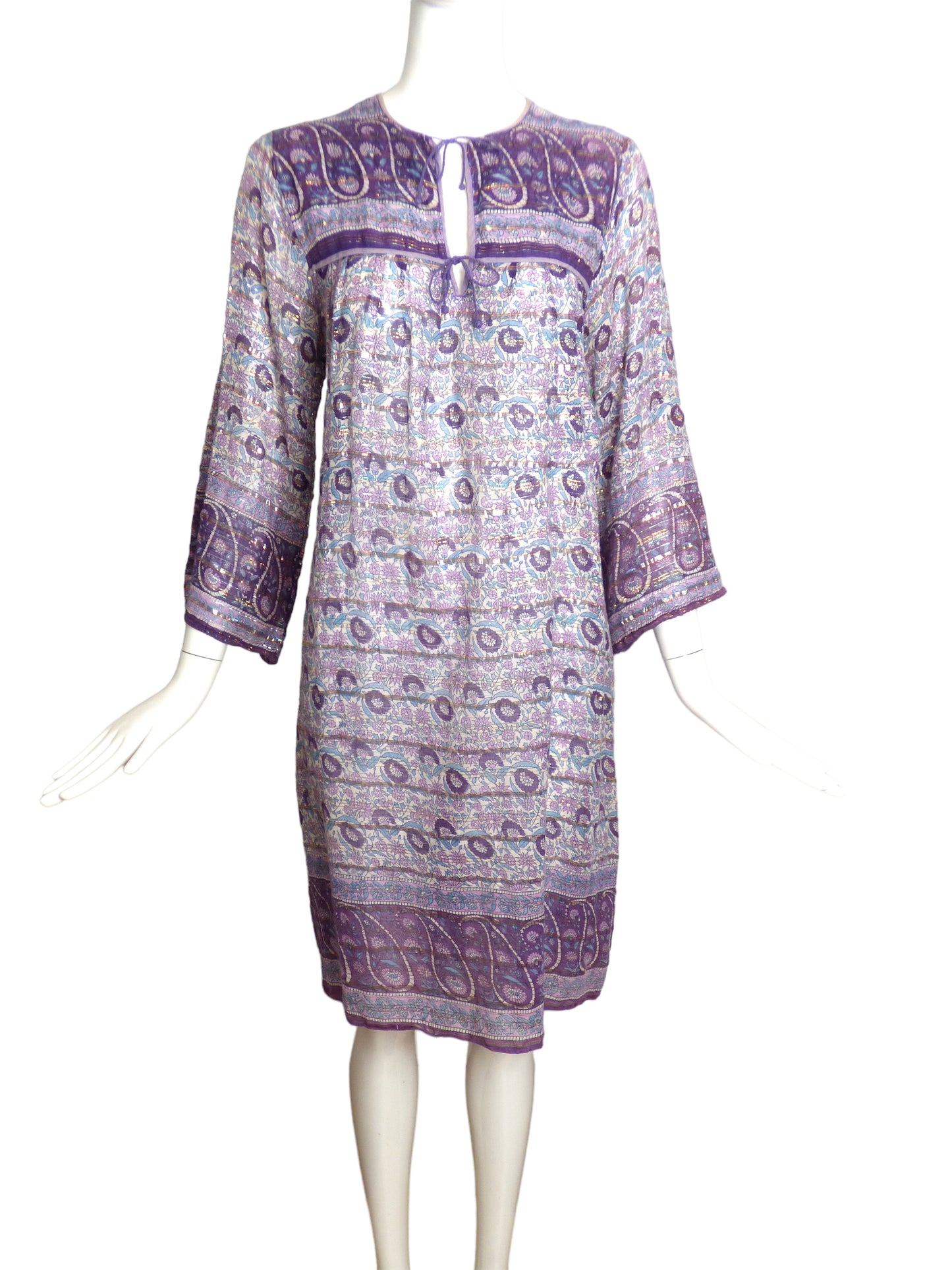 1970s Multi Color Floral Print Boho Dress, Size 8