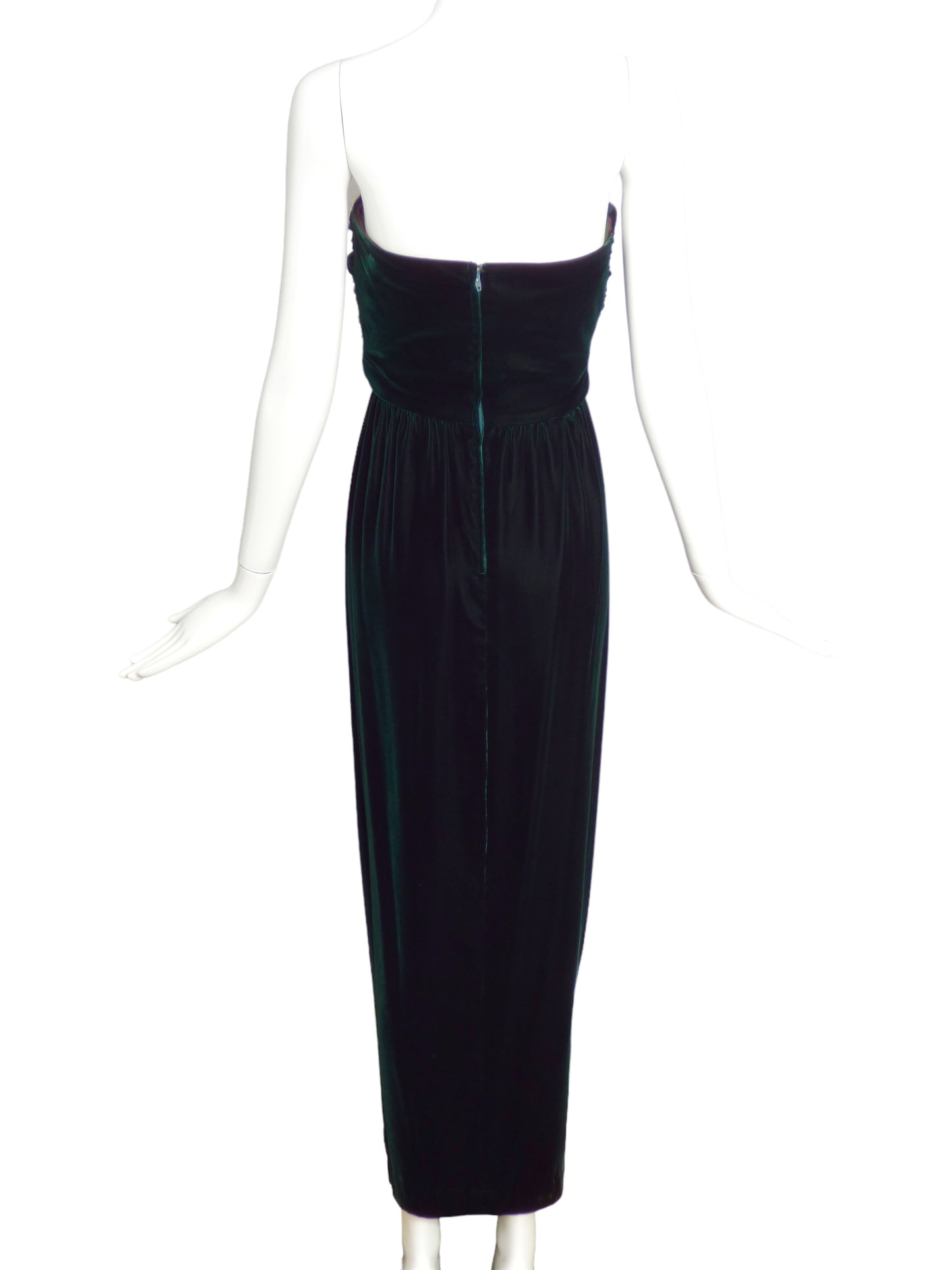 ALBERT CAPRARO- 1970s Green Velvet Gown, Size-6