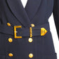 CHANEL- 1980s Navy Double Breast Ribbed Blazer, Size 8