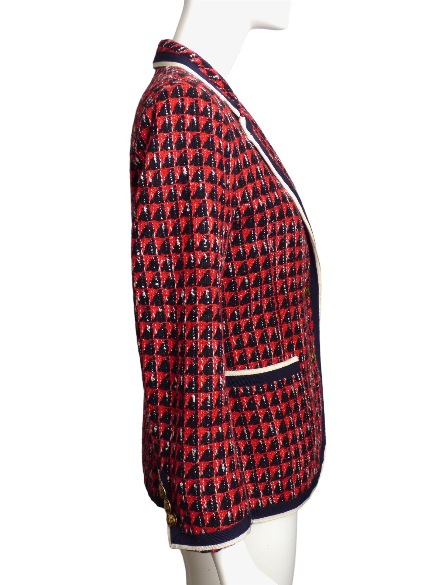 GUCCI- 2019 Red & Navy Tweed Blazer, Size 8