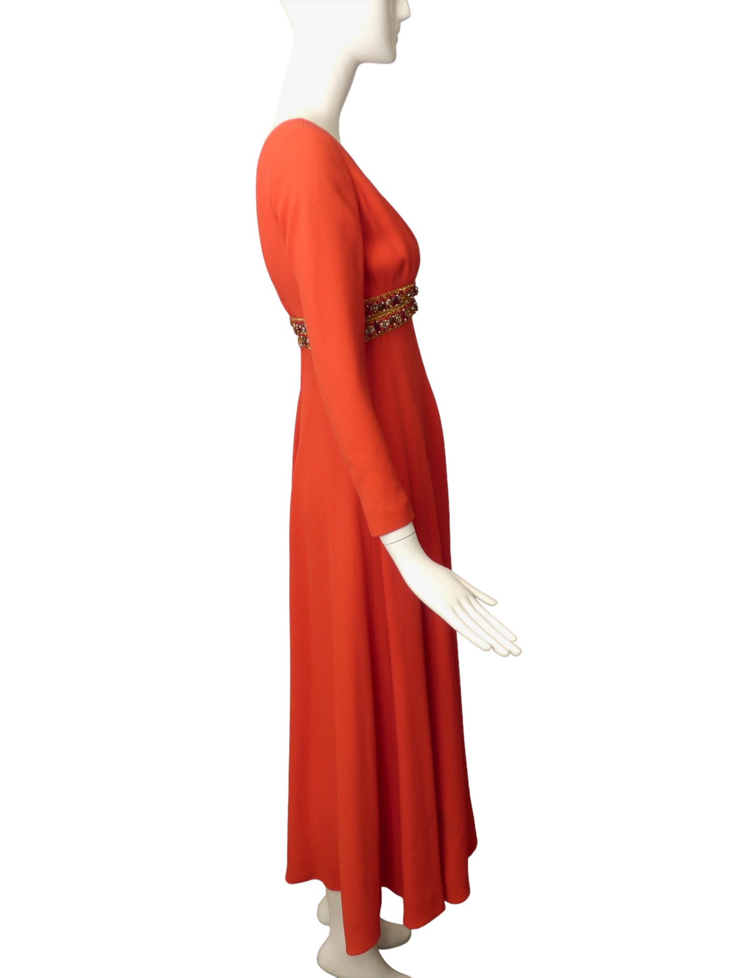 TRAVILLA- AS IS 1960s Red Beaded Crepe Jumpsuit, Size 4