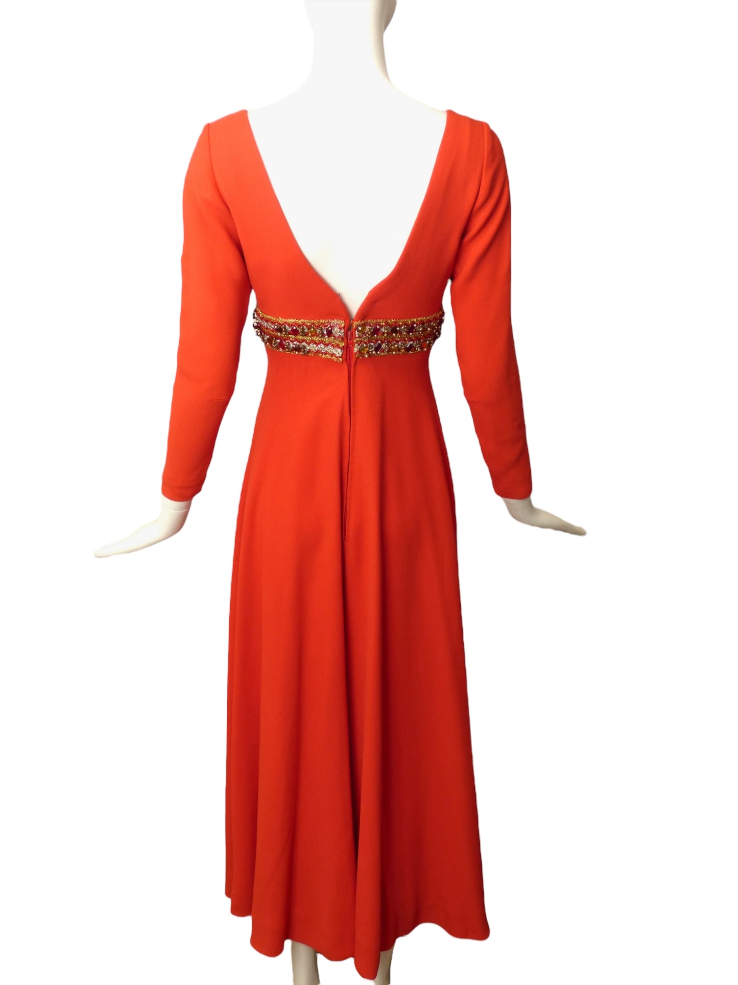 TRAVILLA- AS IS 1960s Red Beaded Crepe Jumpsuit, Size 4