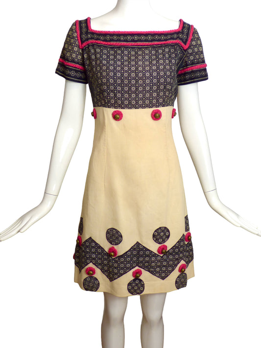 1970s Cotton Applique & Bell Dress, Size 8