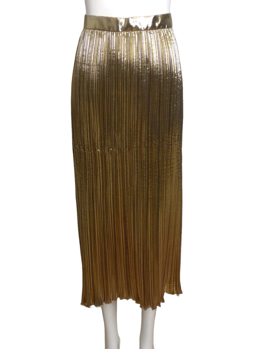 1980s Gold Lamé Pleated Skirt, Size 8