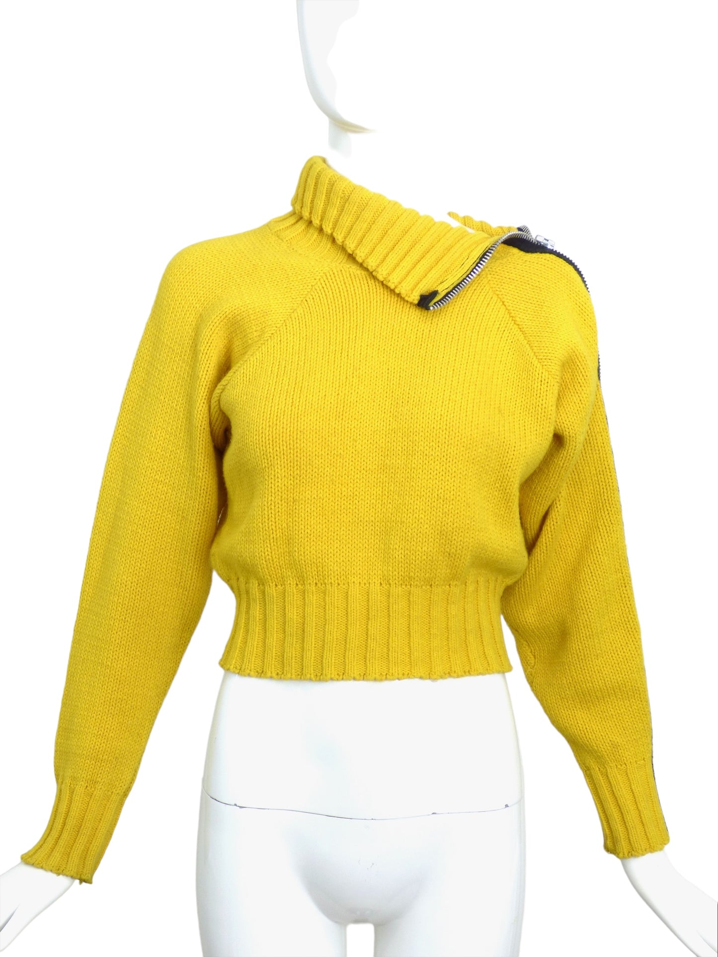 BETSEY JOHNSON-1980s Yellow Wool Zip Sweater, Size-4