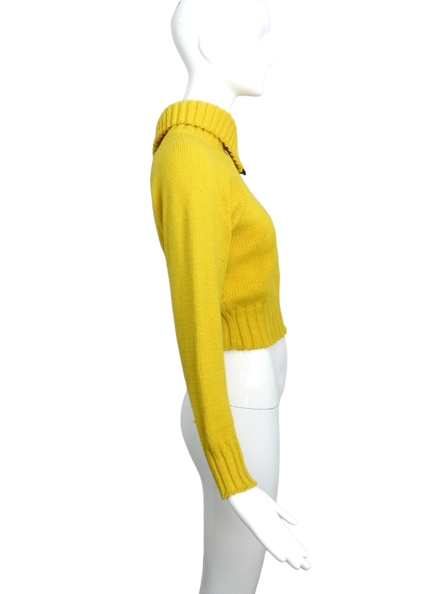 BETSEY JOHNSON-1980s Yellow Wool Zip Sweater, Size-4