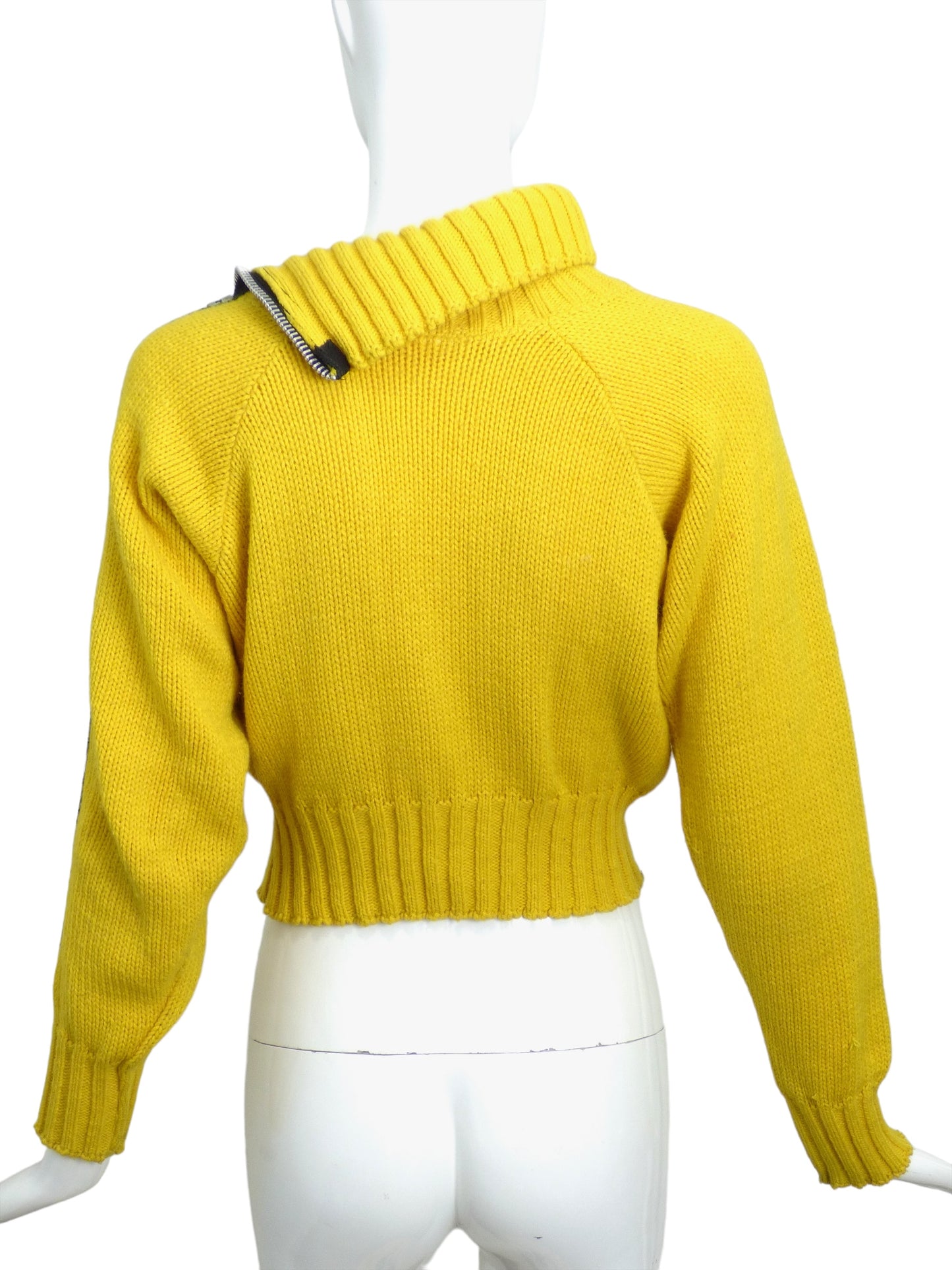 BETSEY JOHNSON-1980s Yellow Wool Zip Sweater, Size-4