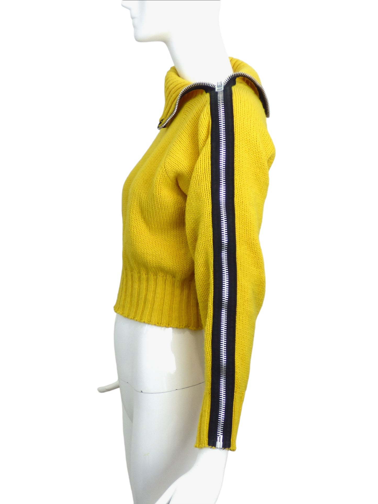 BETSEY JOHNSON-1980s Yellow Wool Zip Sweater, Size-4