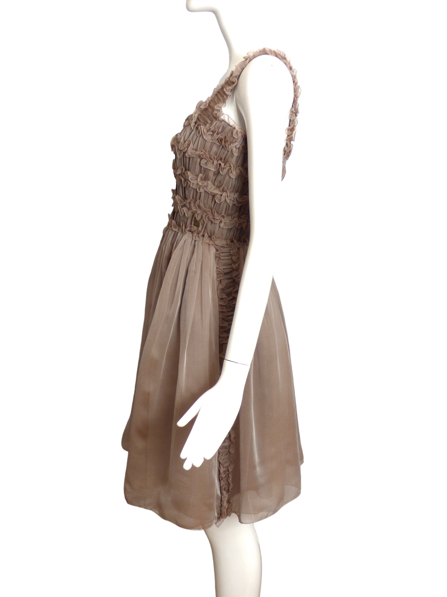 CHANEL- 2009 Grey Chiffon Ruffle Dress, Size 6