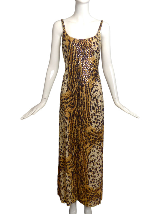 MOLLIE PARNIS- 1970s 2pc Animal Print Sequin Dress, Size 4