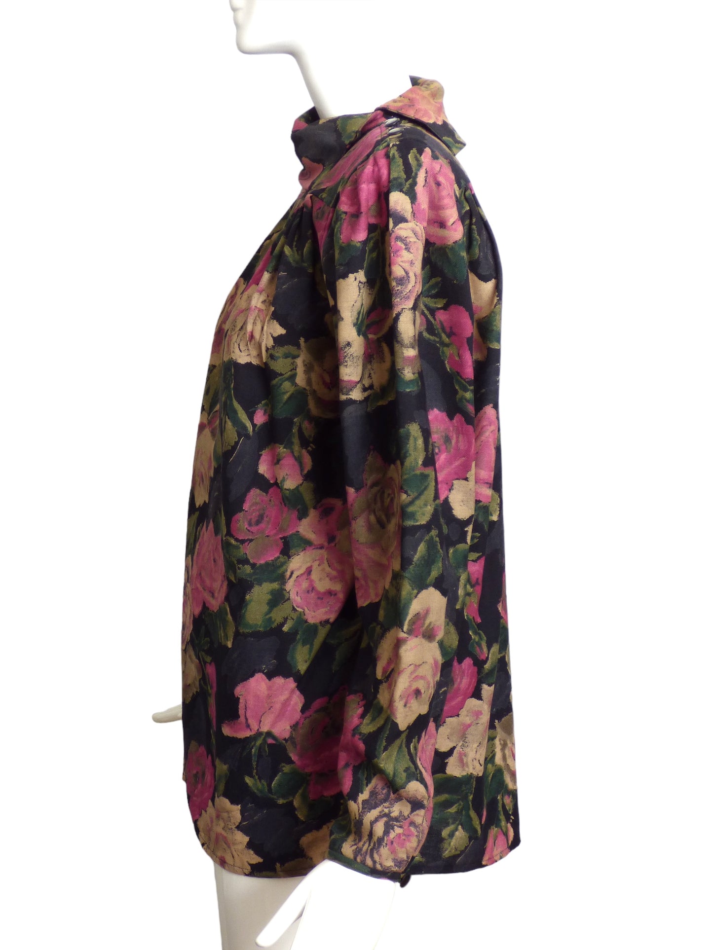 EMANUEL UNGARO- 1980s Floral Print Wool Blouse, Size 8