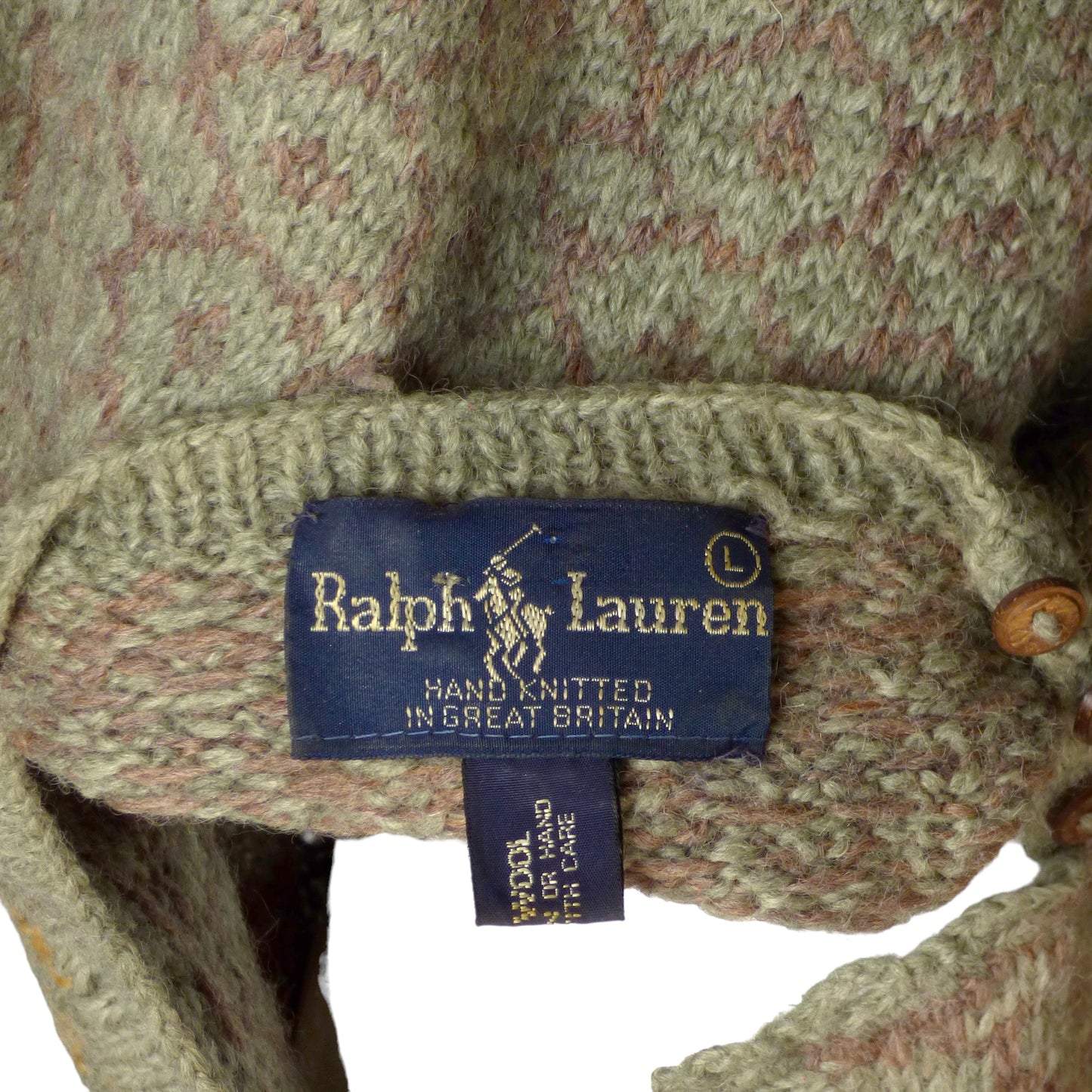 RALPH LAUREN- 1980s Wool Print Sweater, Size Large