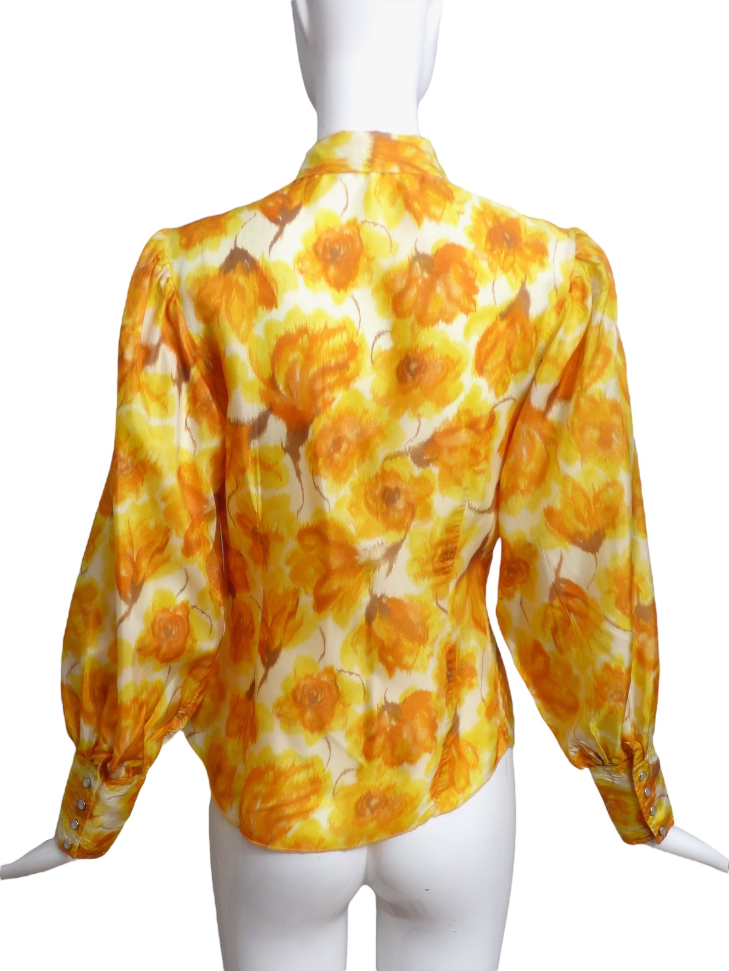 1970s Pearl Snap Floral Blouse, Size 6