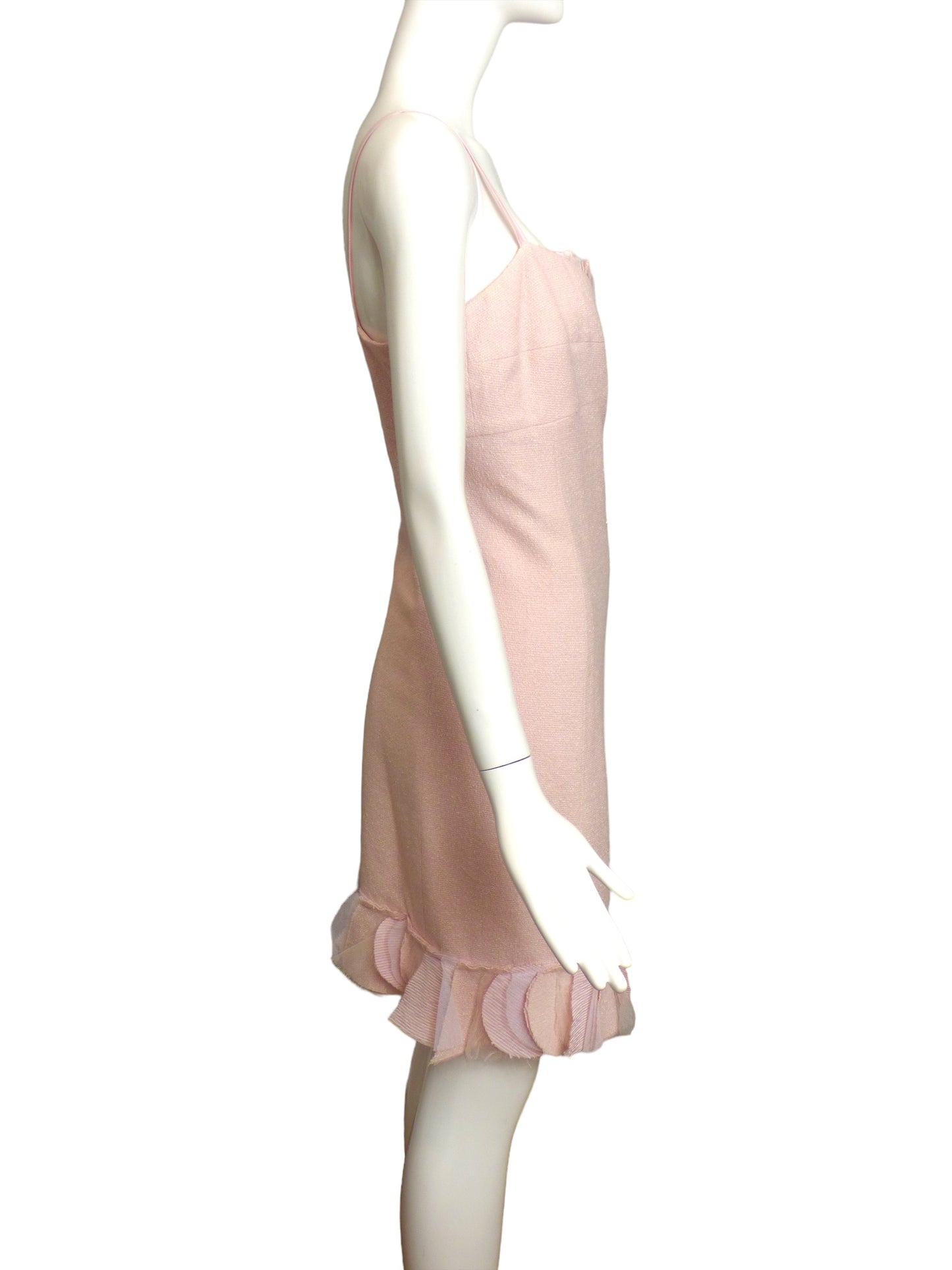 CHANEL- 2007 Pink Tweed Ruffle Dress, Size 10