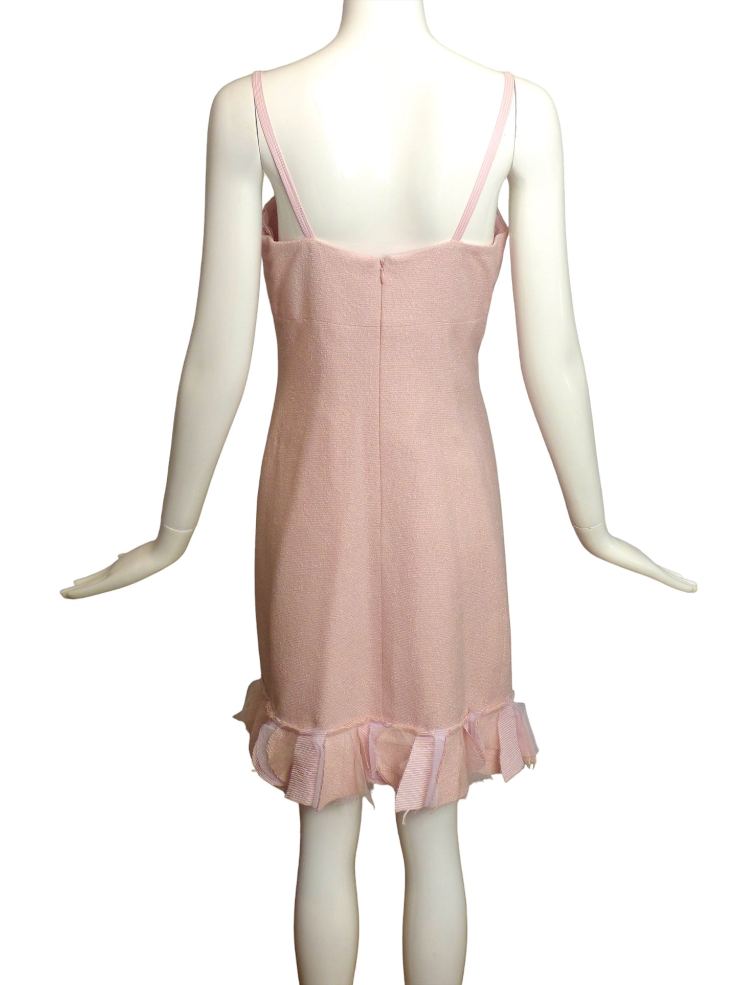 CHANEL- 2007 Pink Tweed Ruffle Dress, Size 10