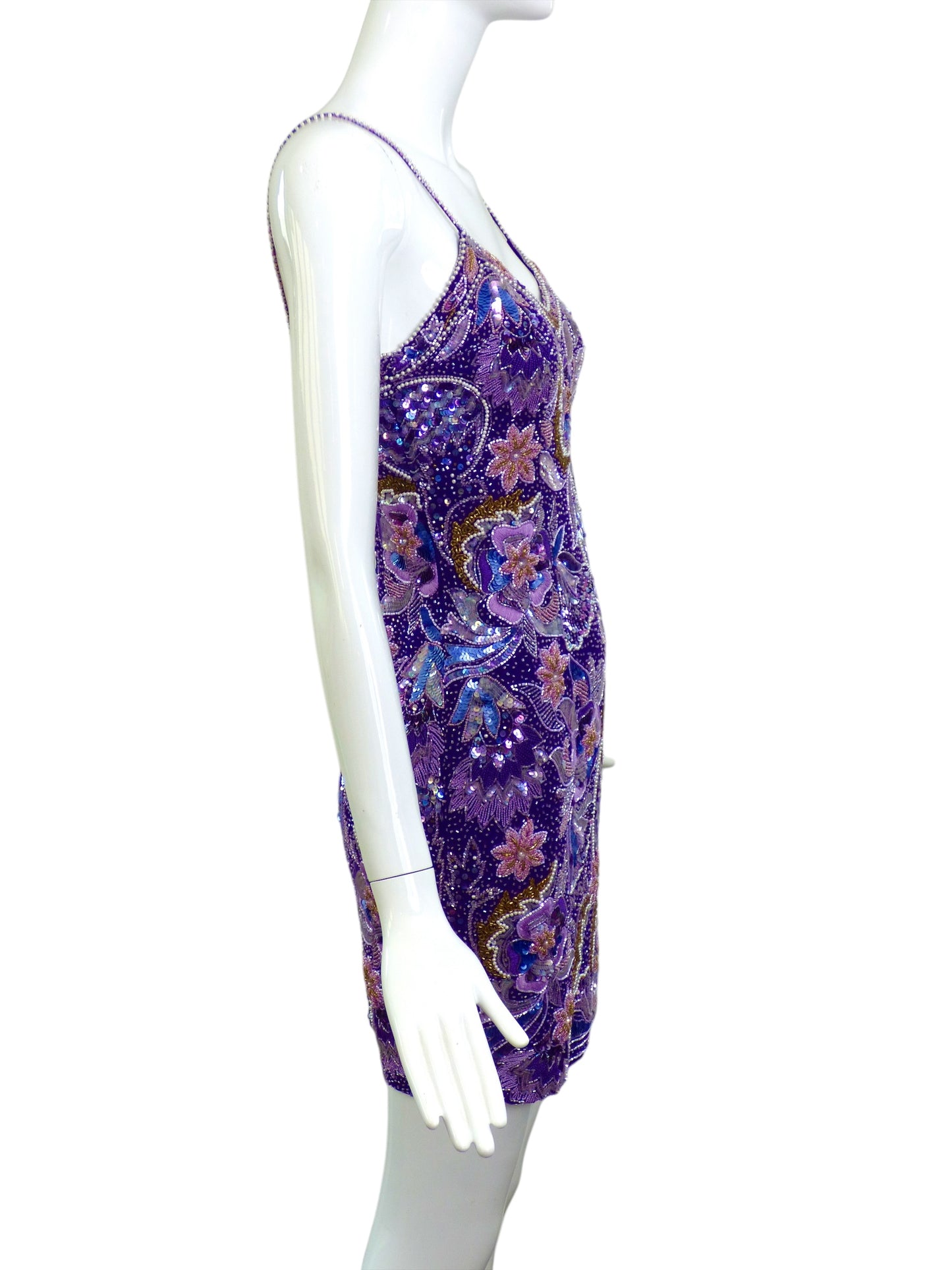NAEEM KHAN- 90s Silk Beaded Mini Dress, Size 4
